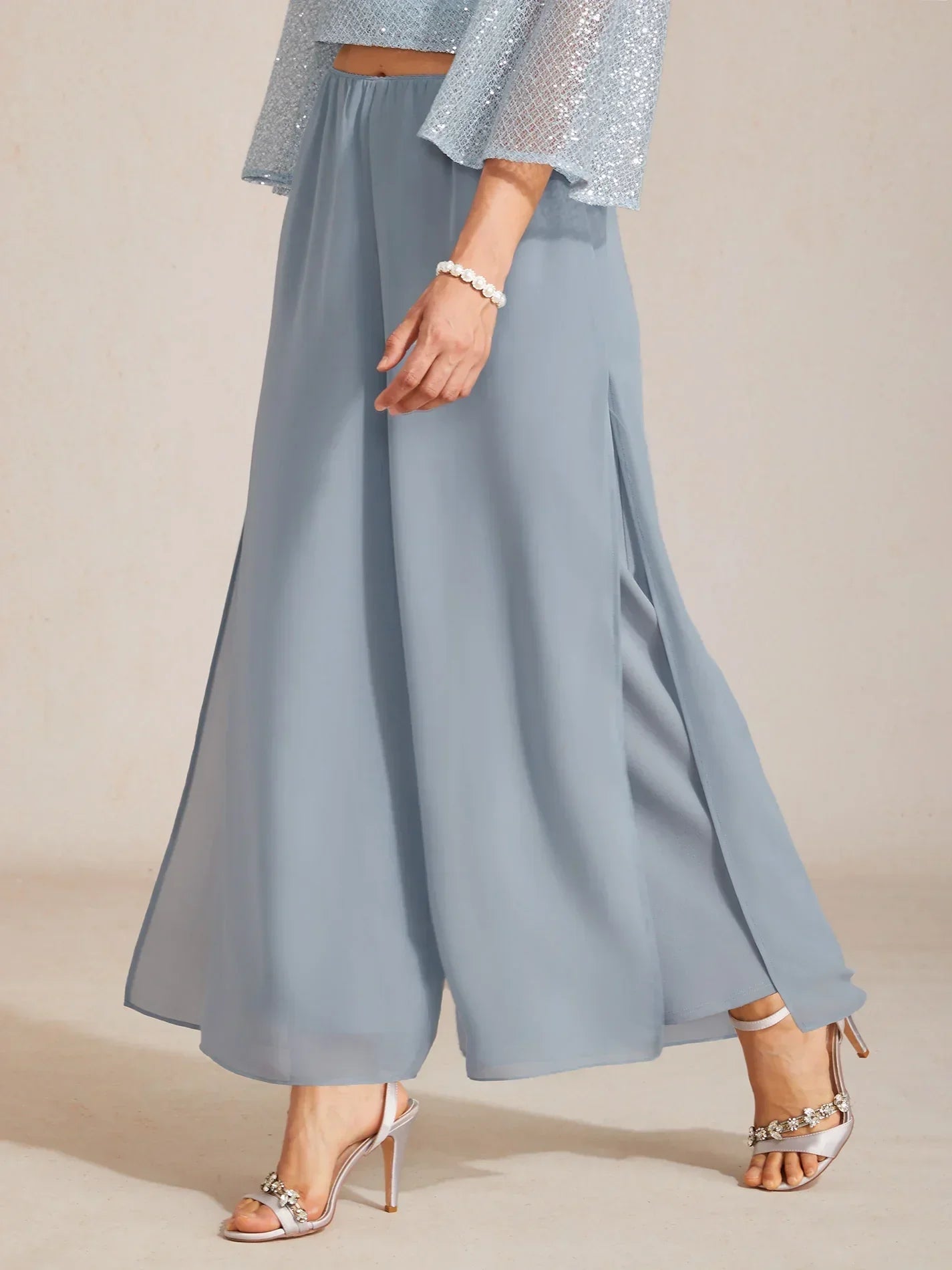 Straight Leg Pant With Chiffon Split Leg Overlay
