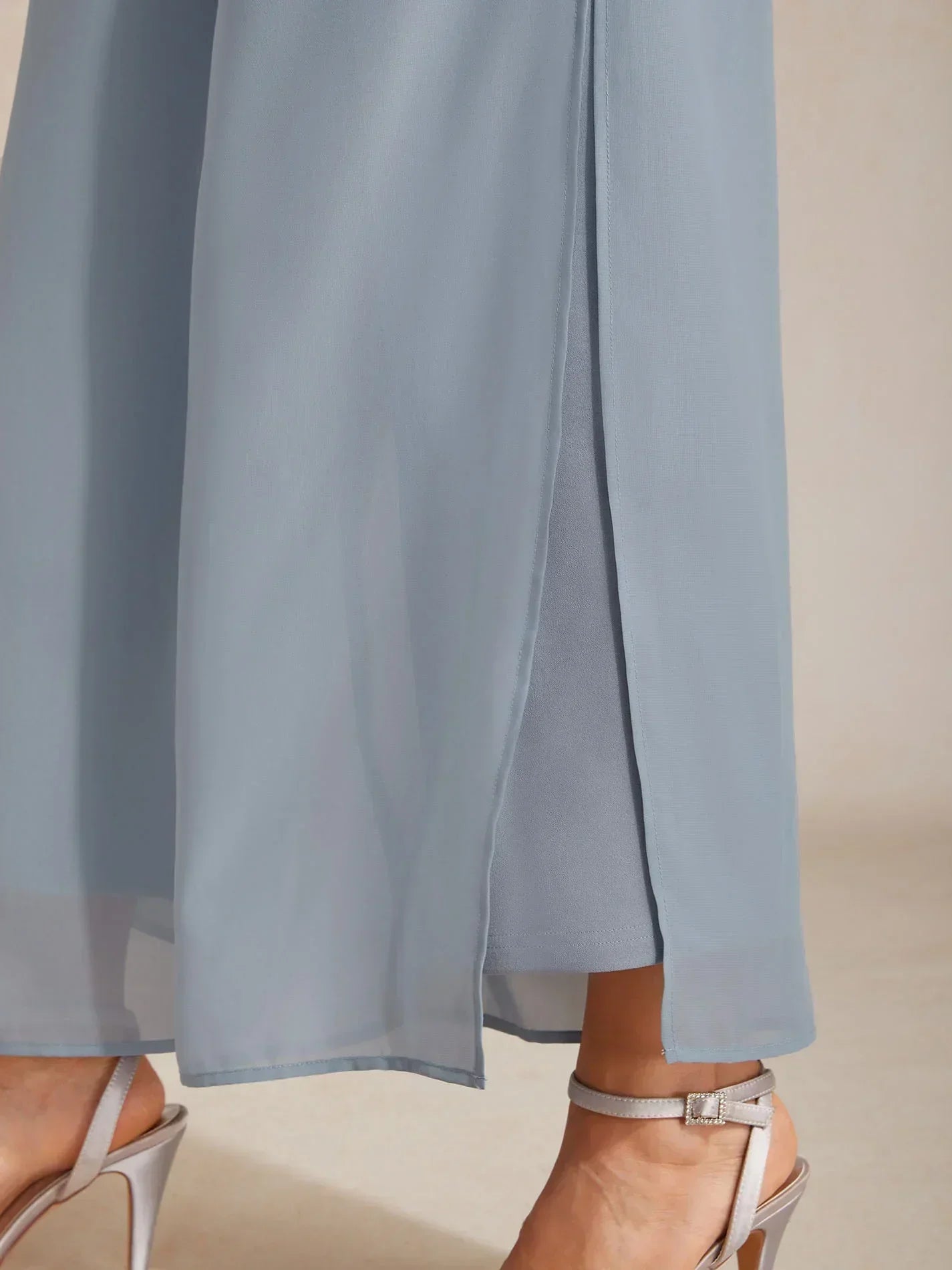 Straight Leg Pant With Chiffon Split Leg Overlay