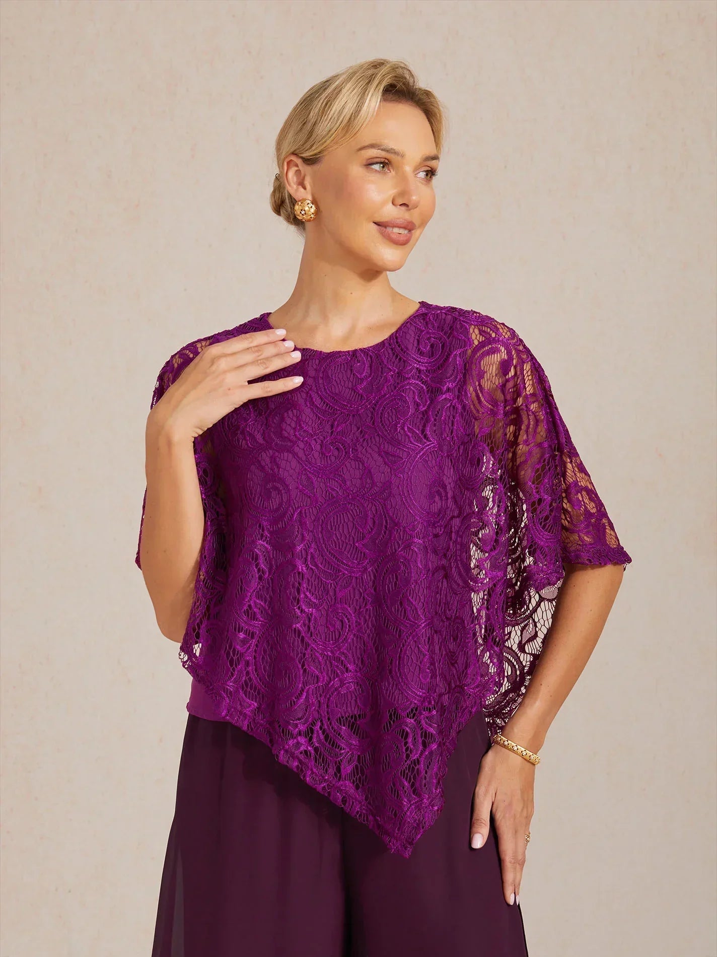 Elegant Kanten Top Met Vleermuismouwen