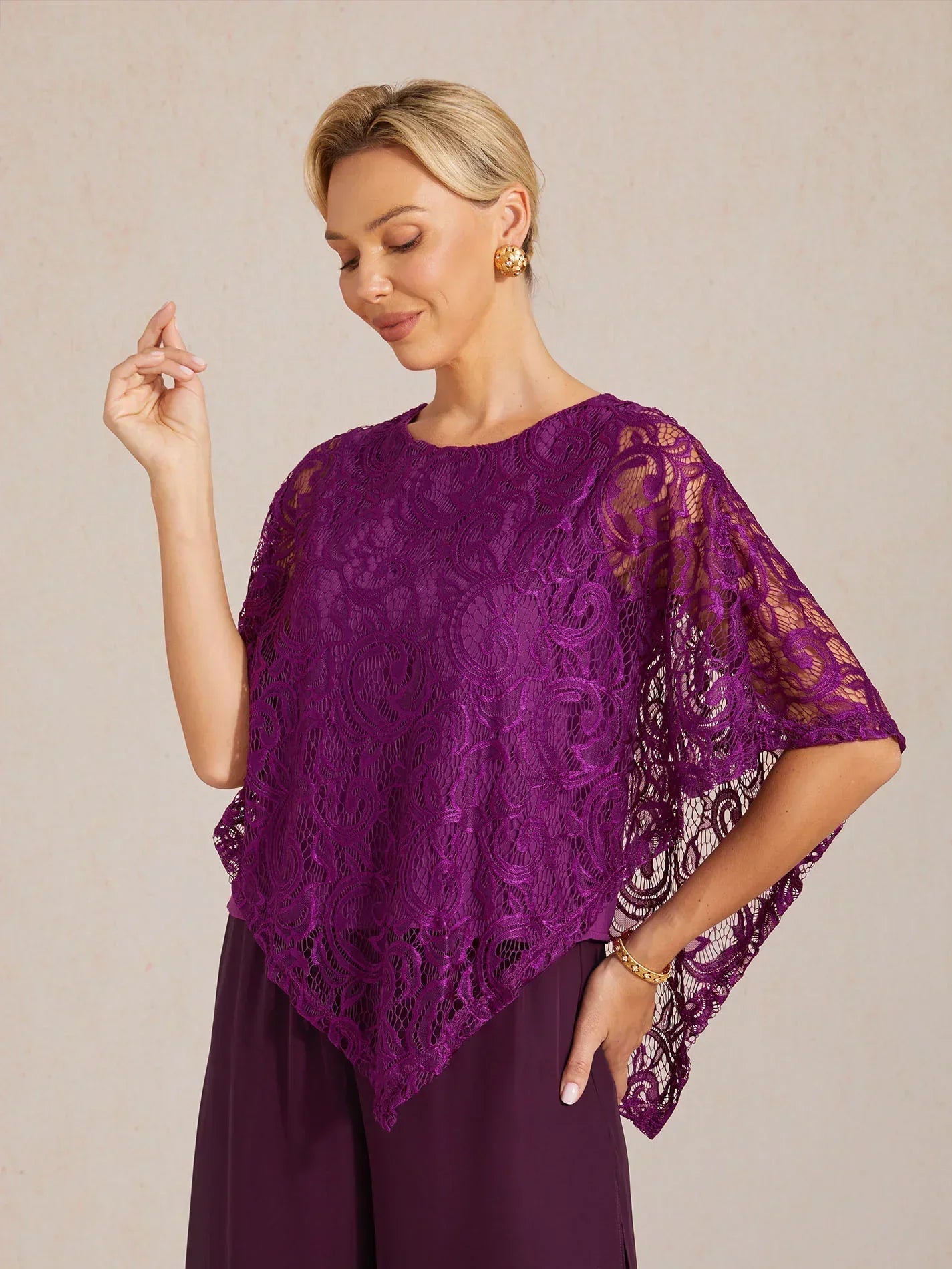 Elegant Kanten Top Met Vleermuismouwen