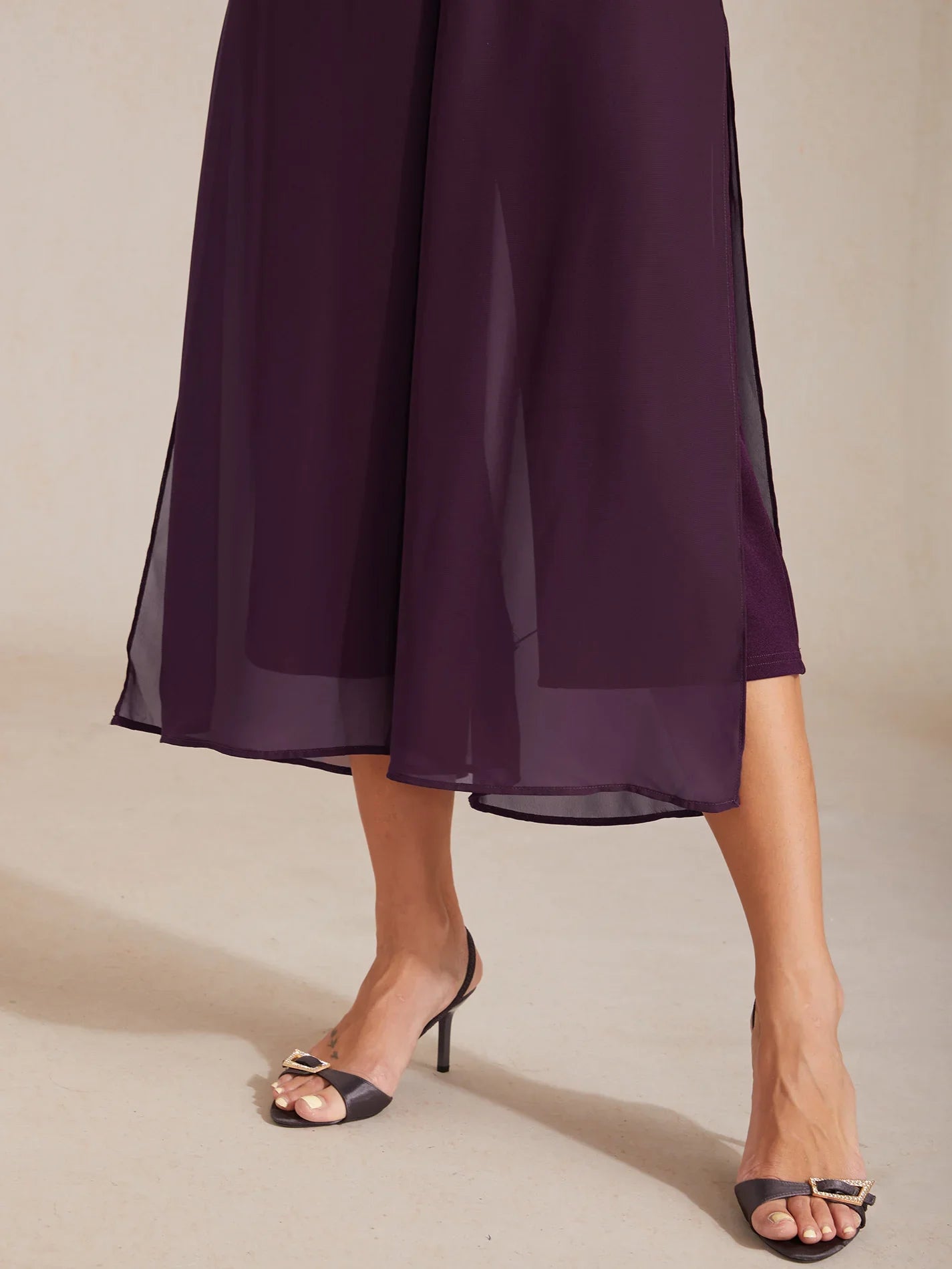 Cropped Broek Met Rechte Pijp En Chiffon Split-Overlay