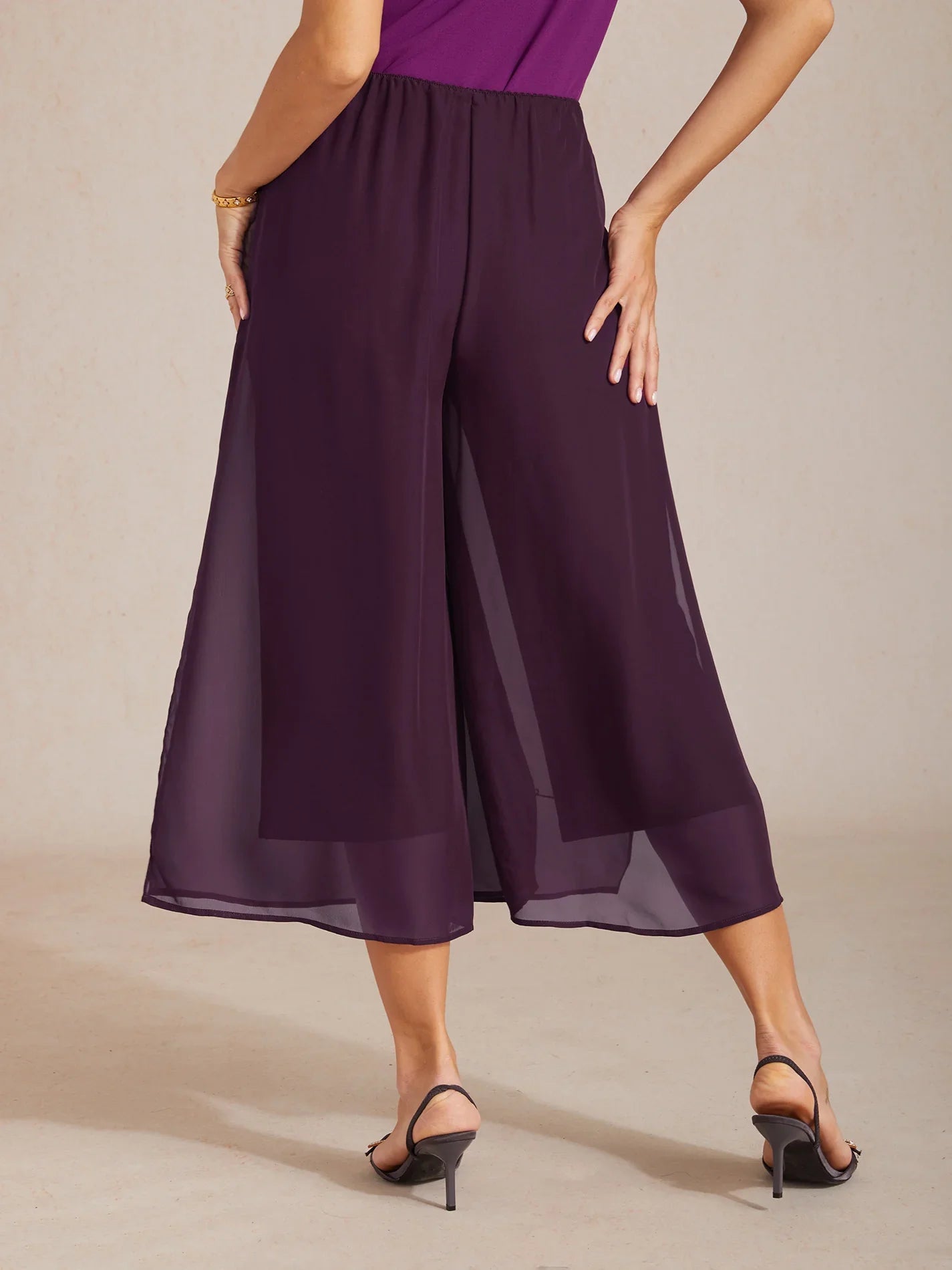 Cropped Broek Met Rechte Pijp En Chiffon Split-Overlay