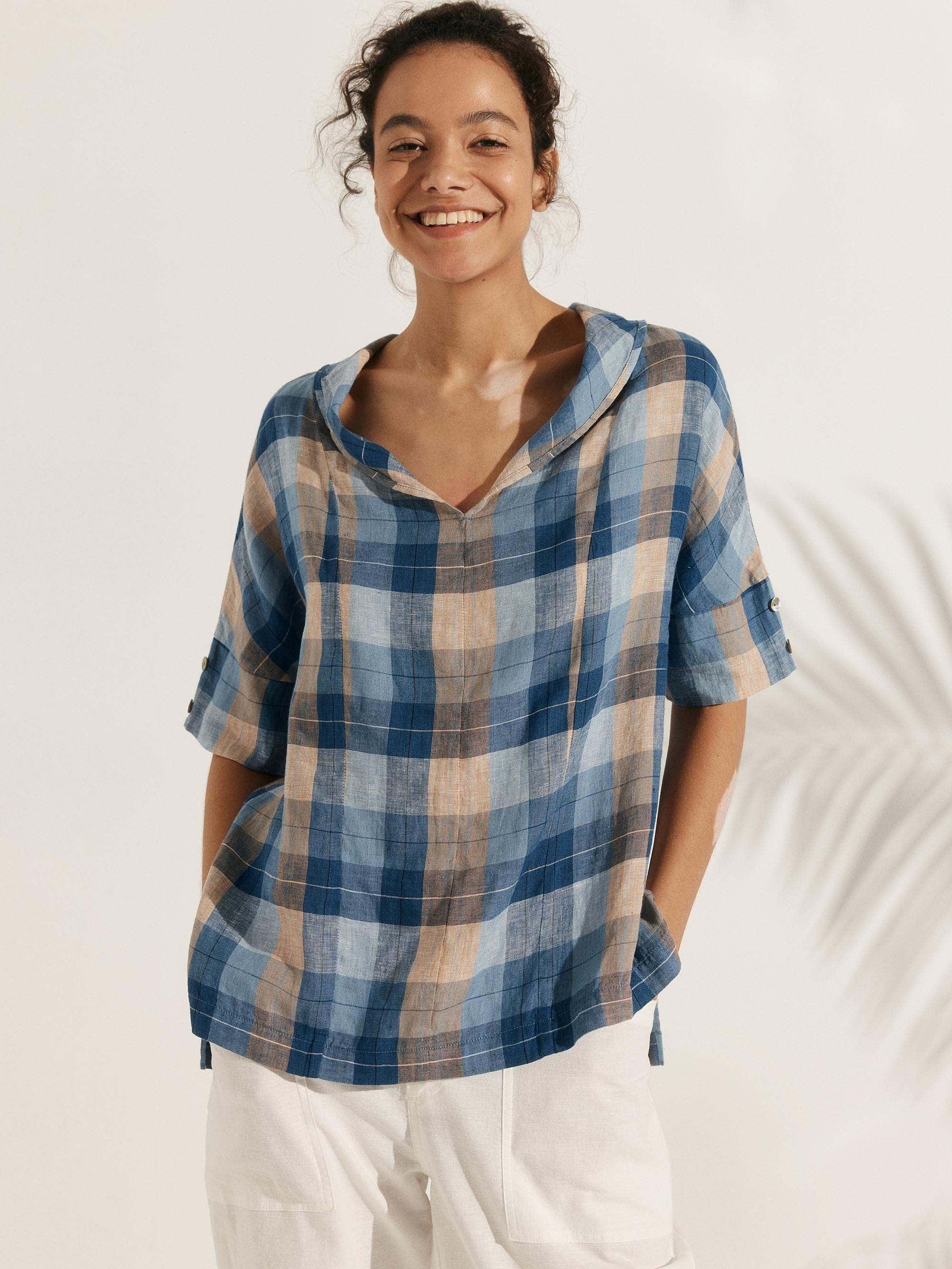 Linen V Neck Short Sleeve Shirt PENNY