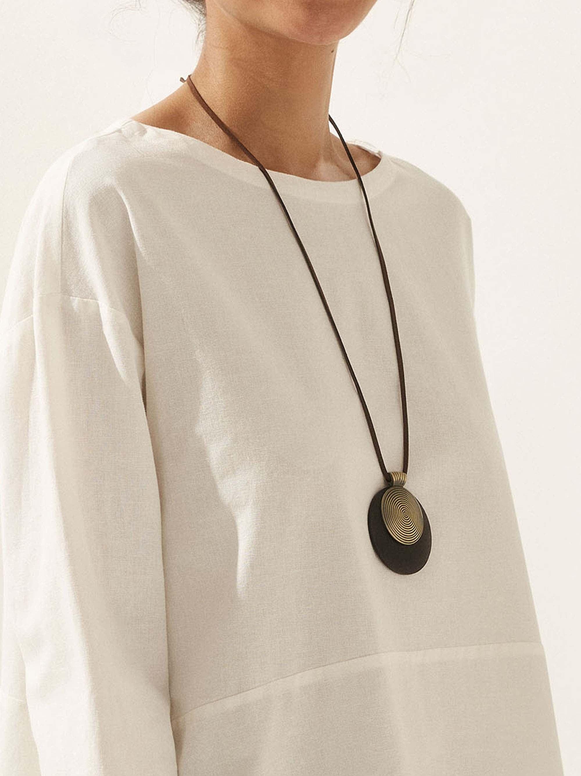 Vintage Wooden Rings Long Necklace