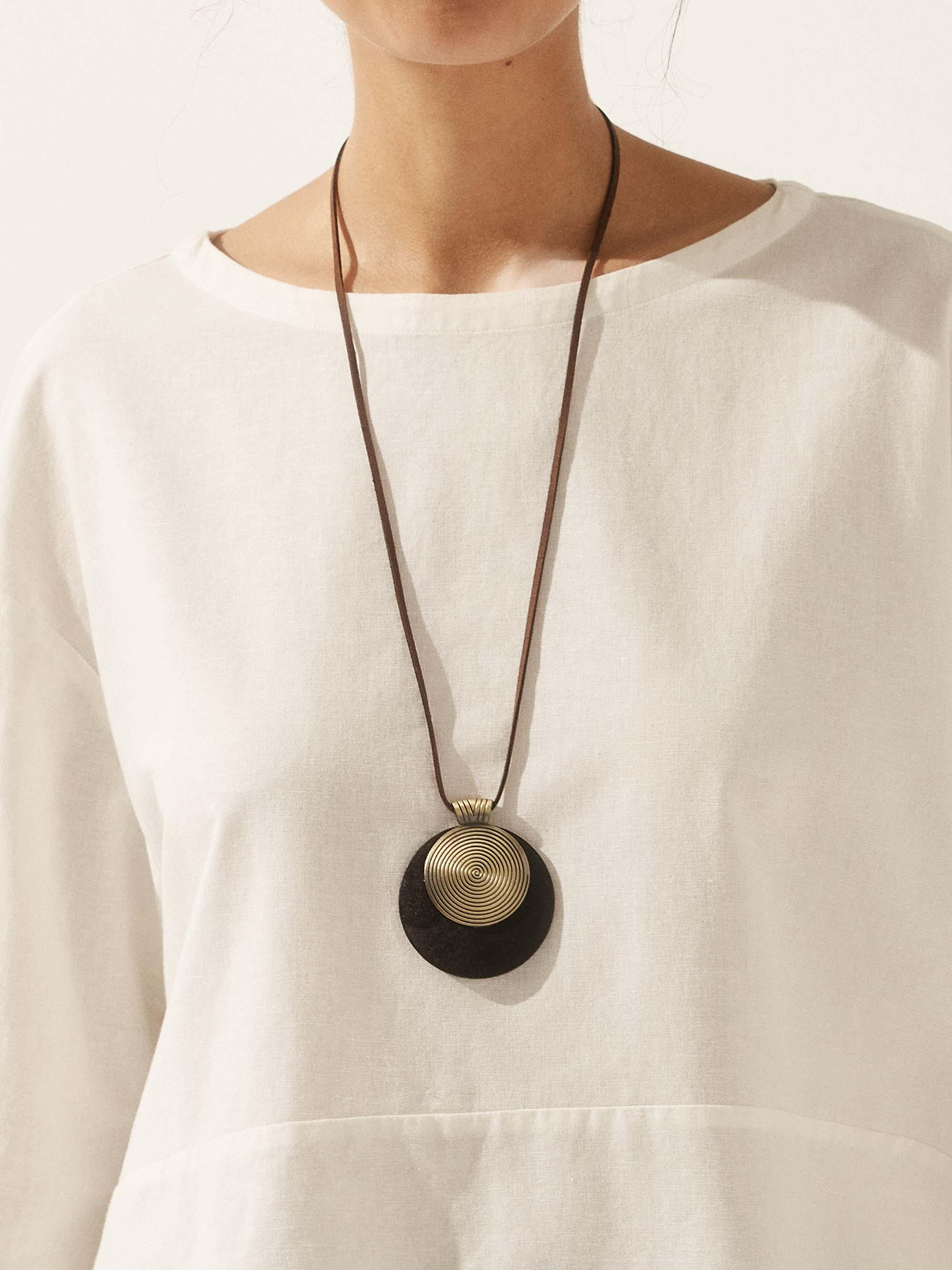 Vintage Wooden Rings Long Necklace