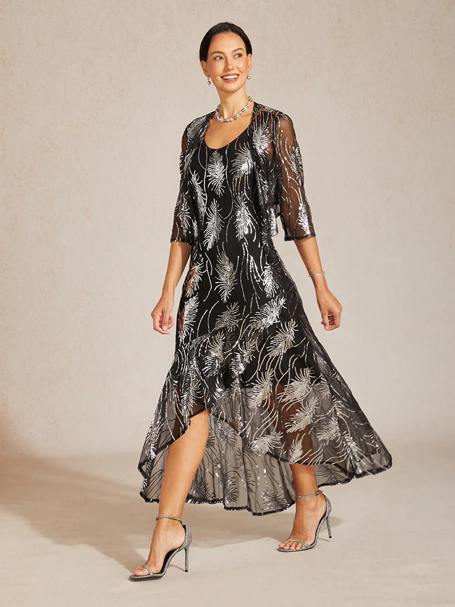 Mesh Sequin Short Shrug with 3/4 Sleeves