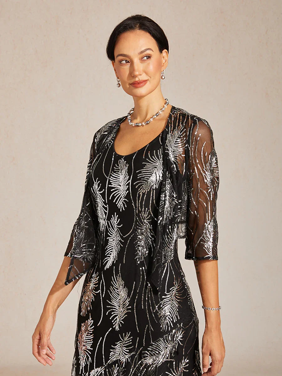 Mesh Sequin Short Shrug with 3/4 Sleeves