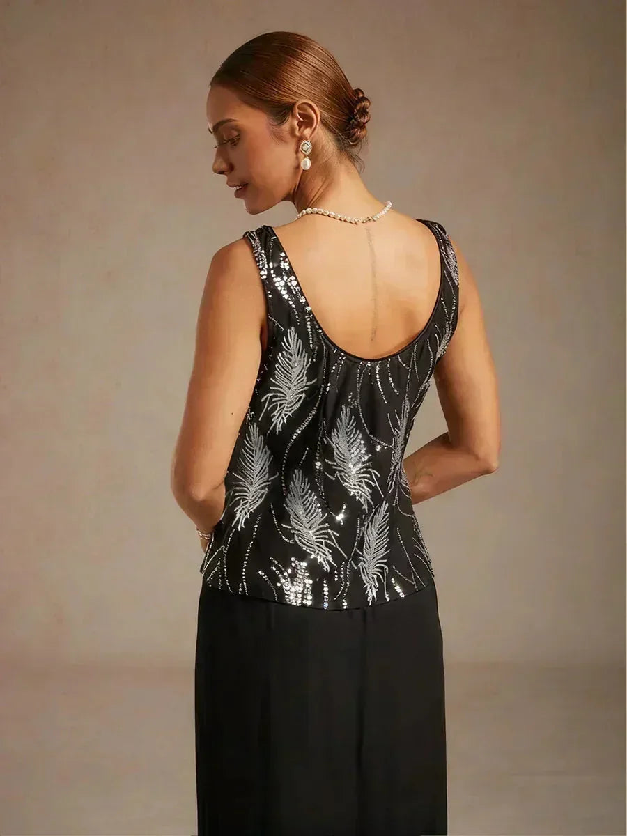 Elegant Twinset Met Mandarijnkraag En Pailletten