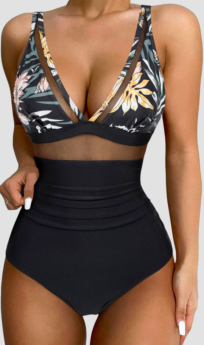 Maclair & Co. - Women Sexy Mesh Tummy Control Swimsuit Push Up High Waisted Bathing Suit