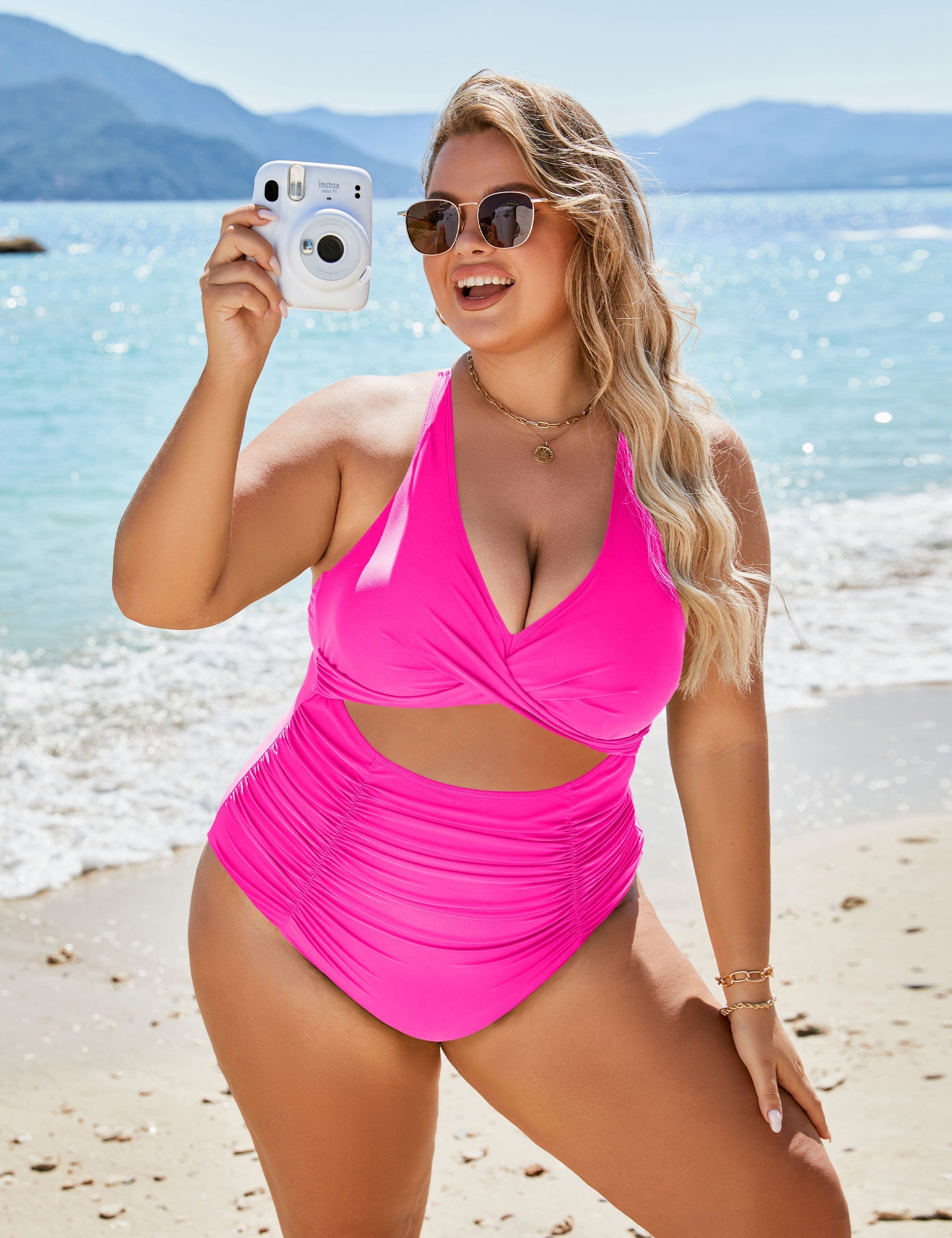 Maclair & Co. - Womens One Piece Swimsuits Push Up Tummy Control Bathing Suits V Neck Cutout Modest Swimwear