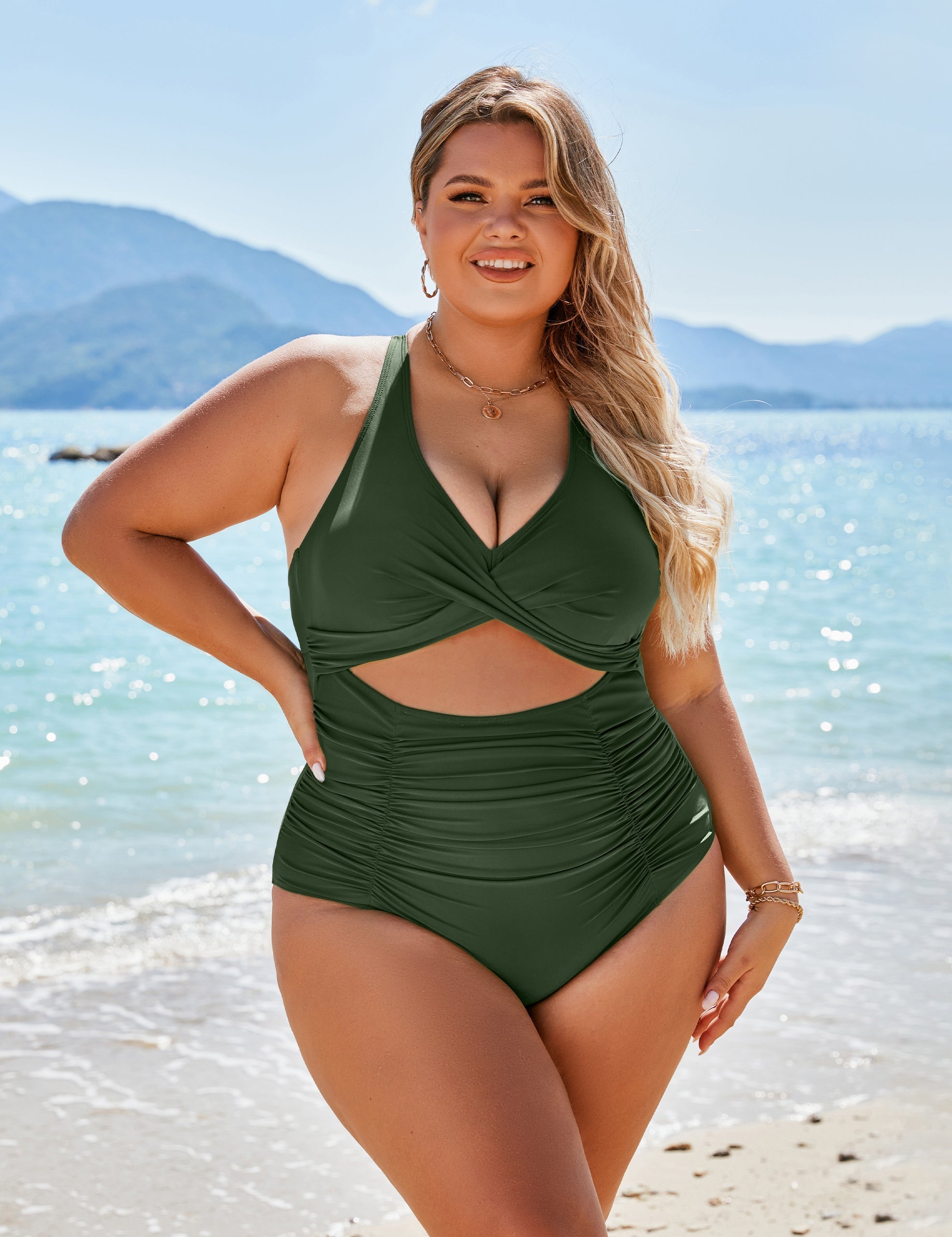 Maclair & Co. - Womens One Piece Swimsuits Push Up Tummy Control Bathing Suits V Neck Cutout Modest Swimwear