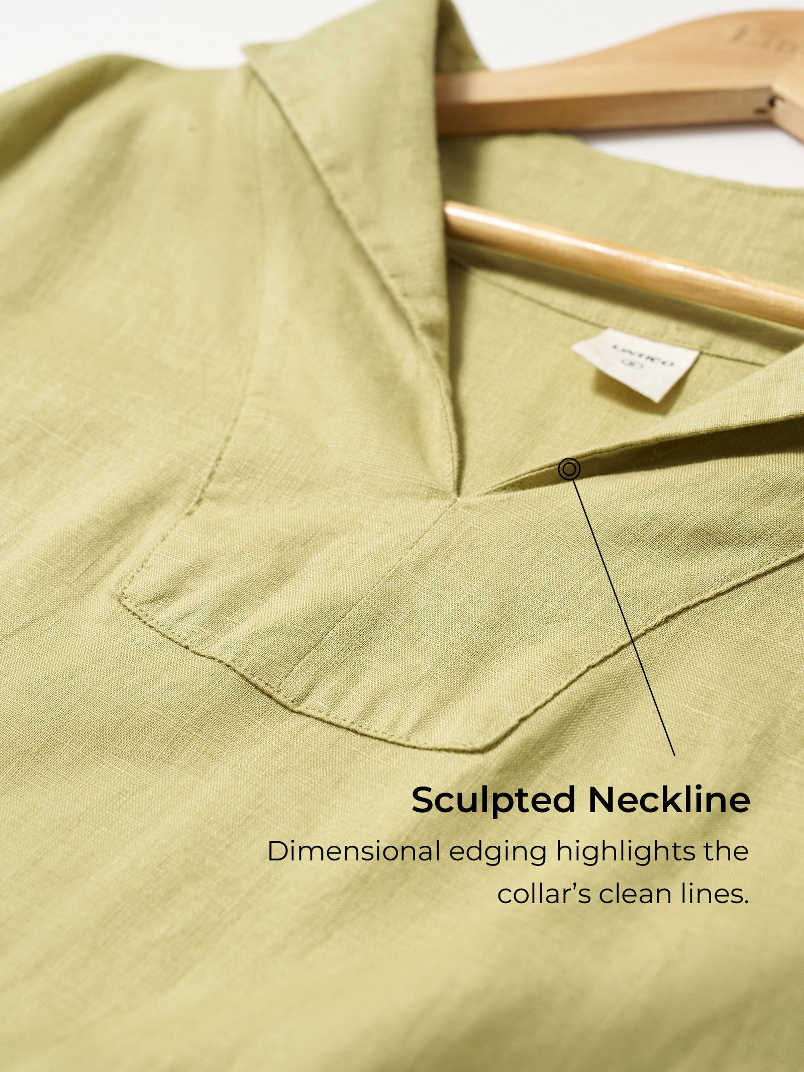 100% Linen Collared Pleated Waist A-Line Midi Dress SAGE