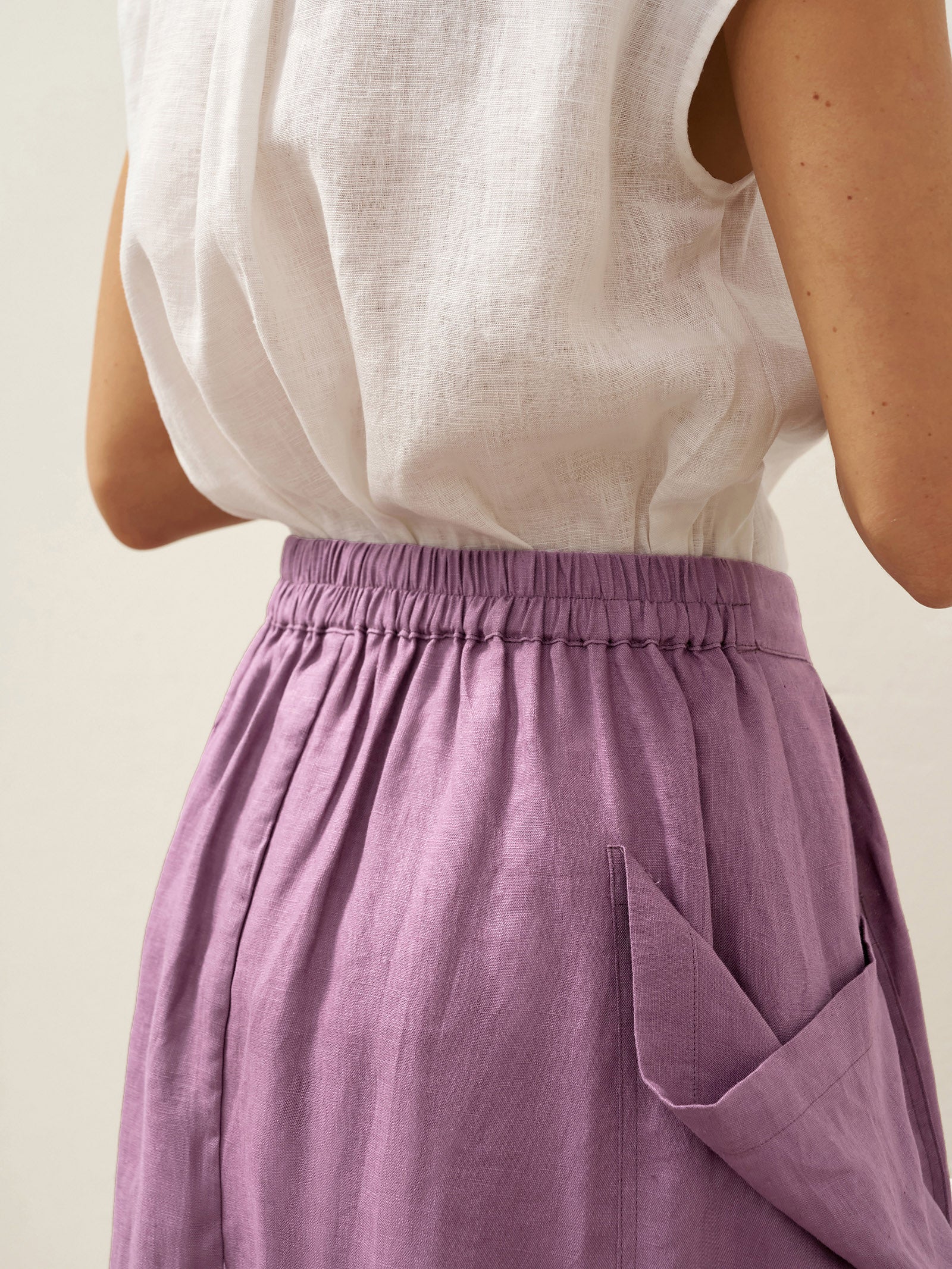 Linen Checked Elastic Waist Skirt ONYX