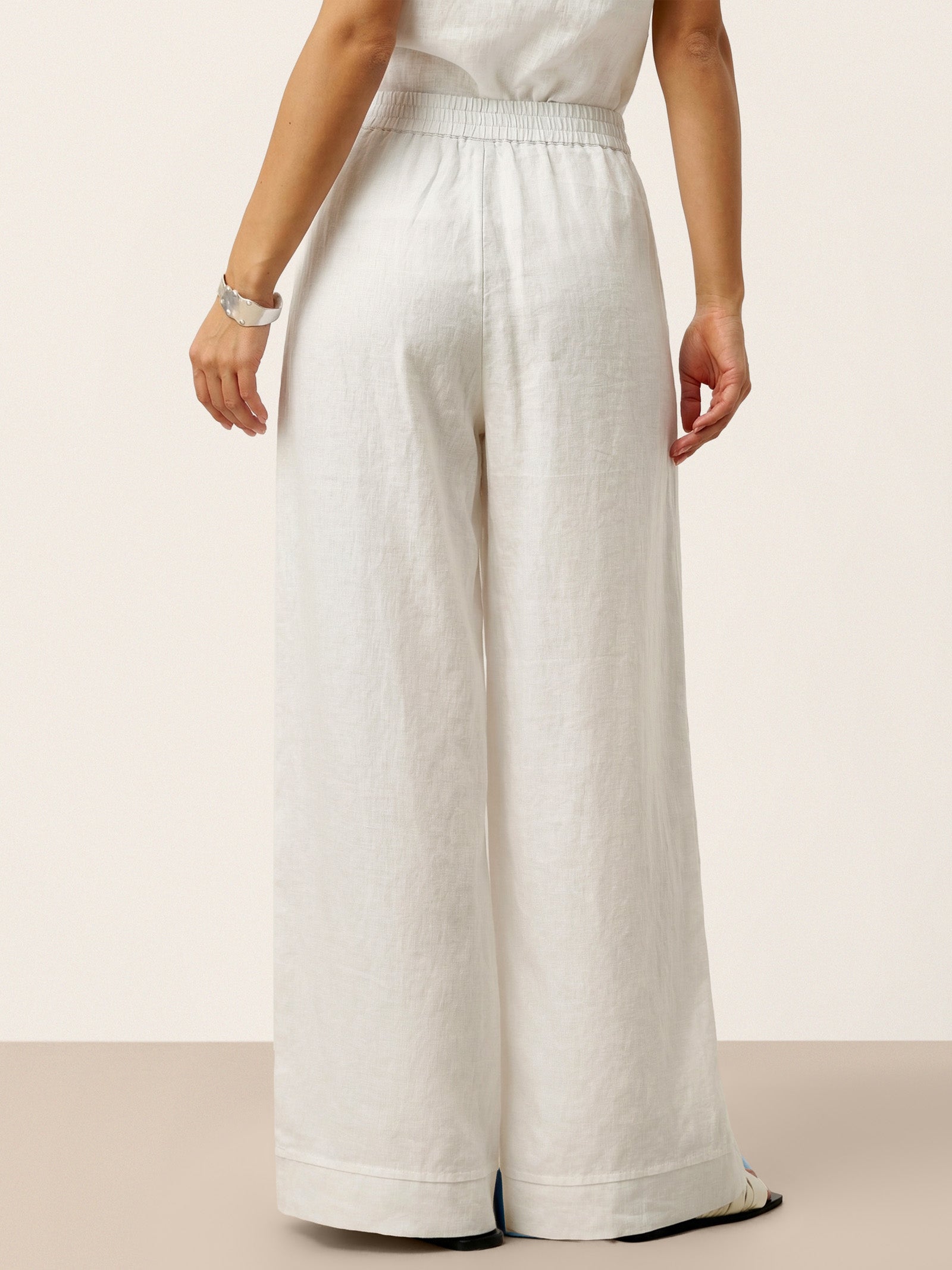 100% Linen Sculpted Pleat Elasticated Back Relaxed Pants VERIDIANA