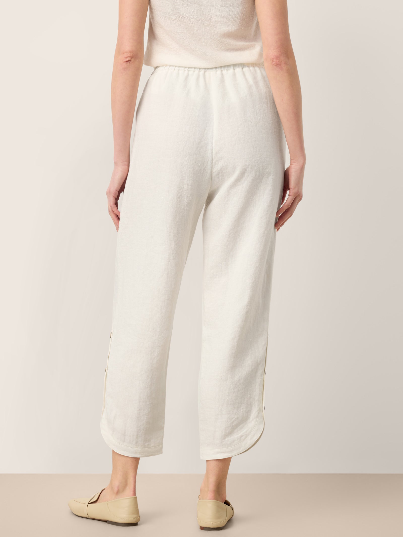 100% Linen Double Pleat Button Hem Pull-On Pants LINDSEY