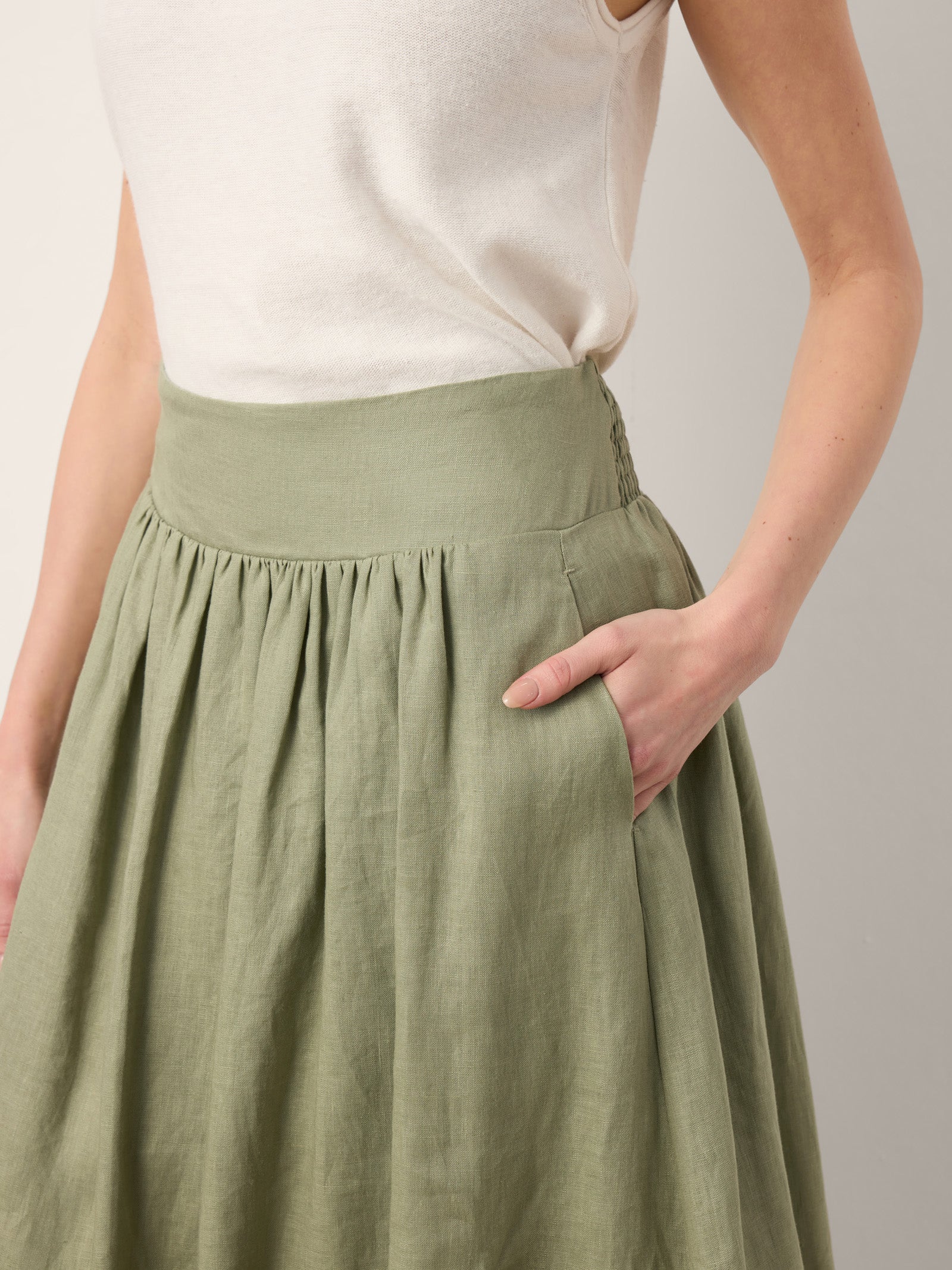 100% Linen Gathered Waist Bubble Hem A-Line Skirt LEONA