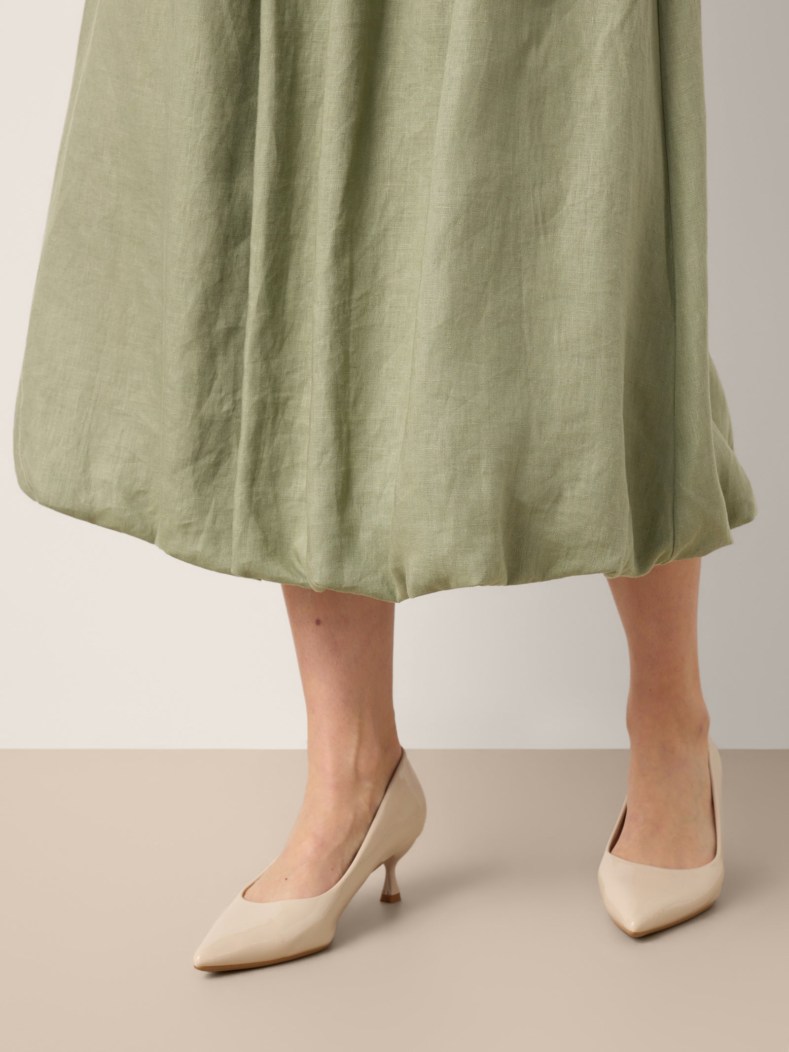 100% Linen Gathered Waist Bubble Hem A-Line Skirt LEONA