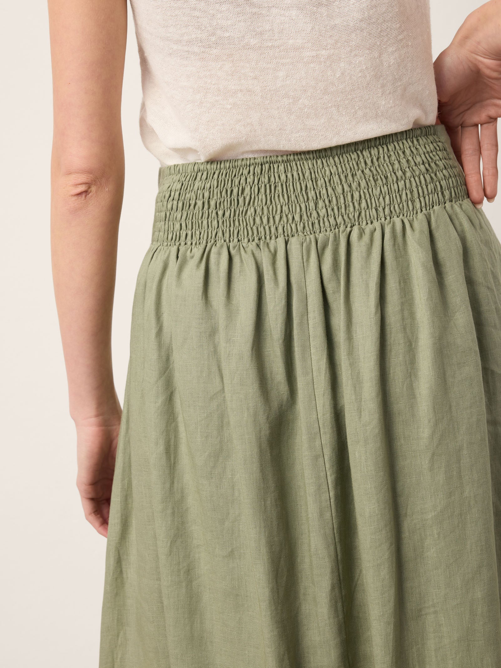 100% Linen Gathered Waist Bubble Hem A-Line Skirt LEONA