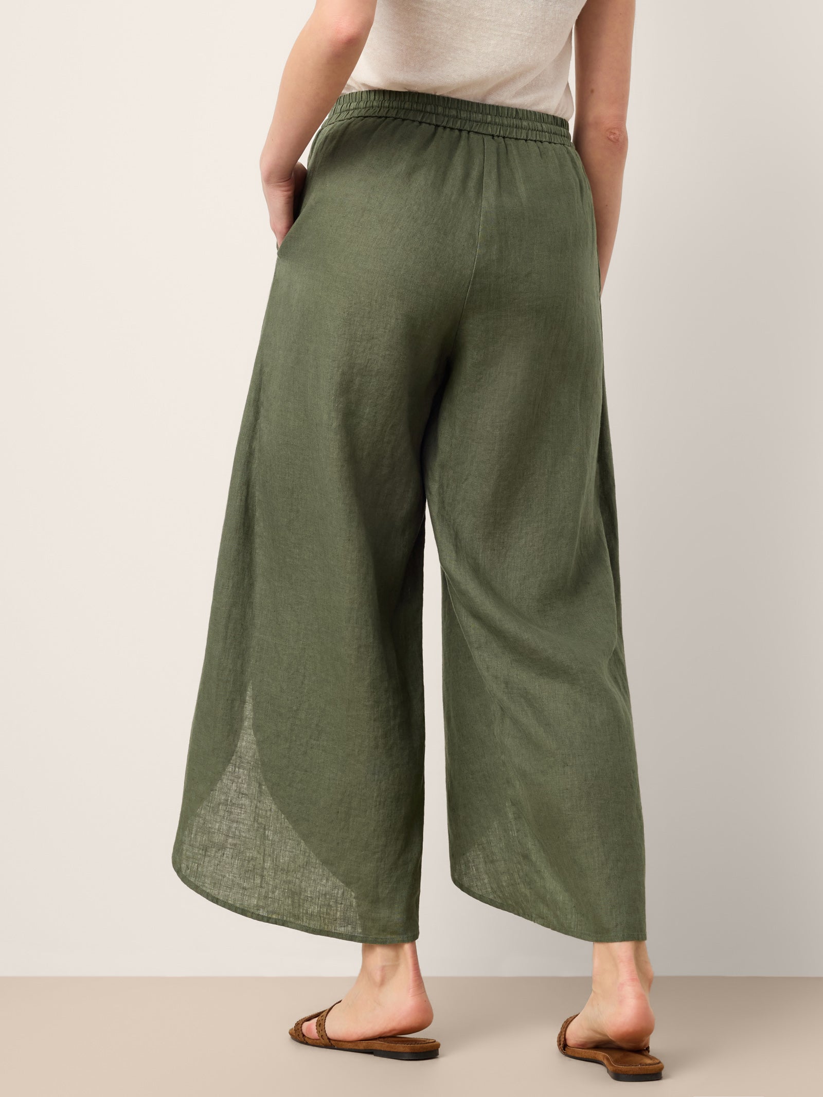 100% Linen Layered Slit Wide-Leg Drawstring Pants PEREGRINE
