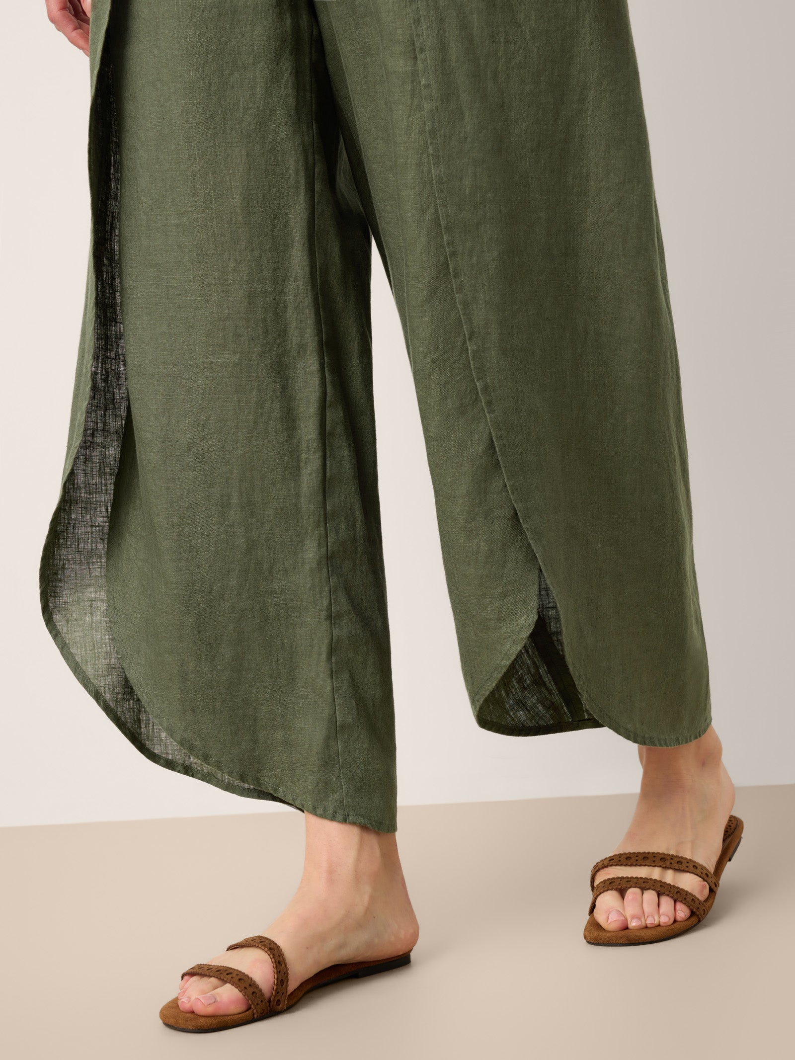100% Linen Layered Slit Wide-Leg Drawstring Pants PEREGRINE