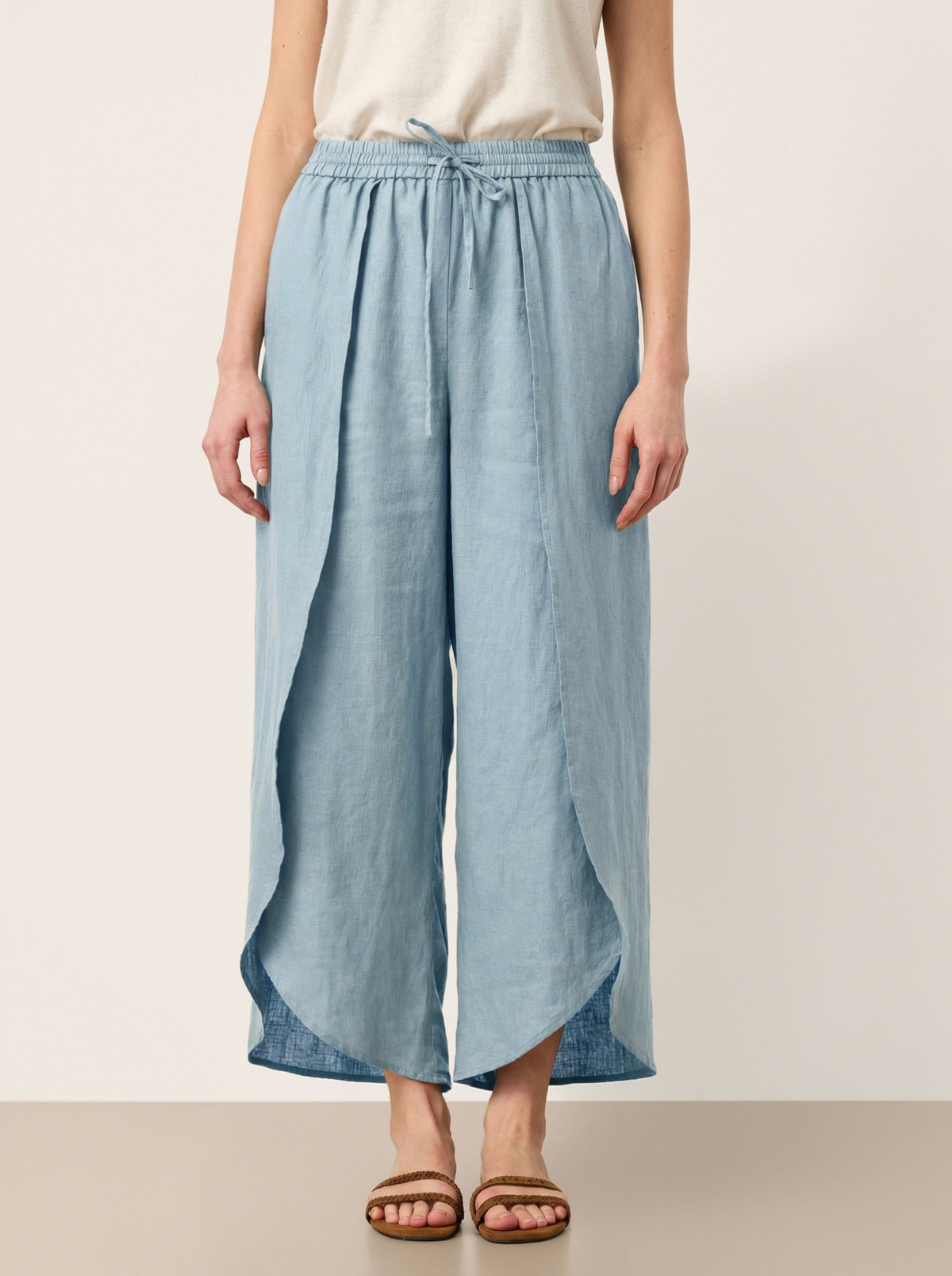 100% Linen Layered Slit Wide-Leg Drawstring Pants PEREGRINE