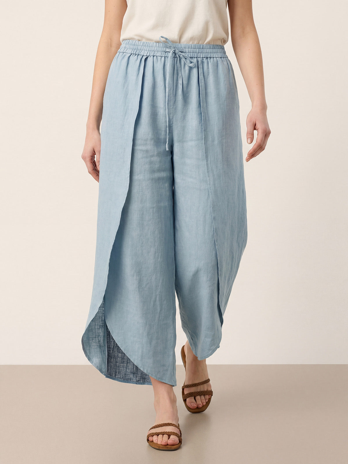 100% Linen Layered Slit Wide-Leg Drawstring Pants PEREGRINE