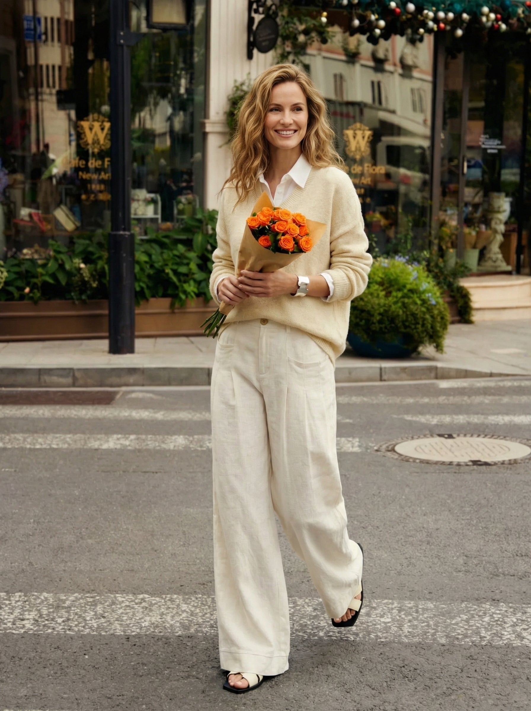 100% Linen Sculpted Pleat Elasticated Back Relaxed Pants VERIDIANA