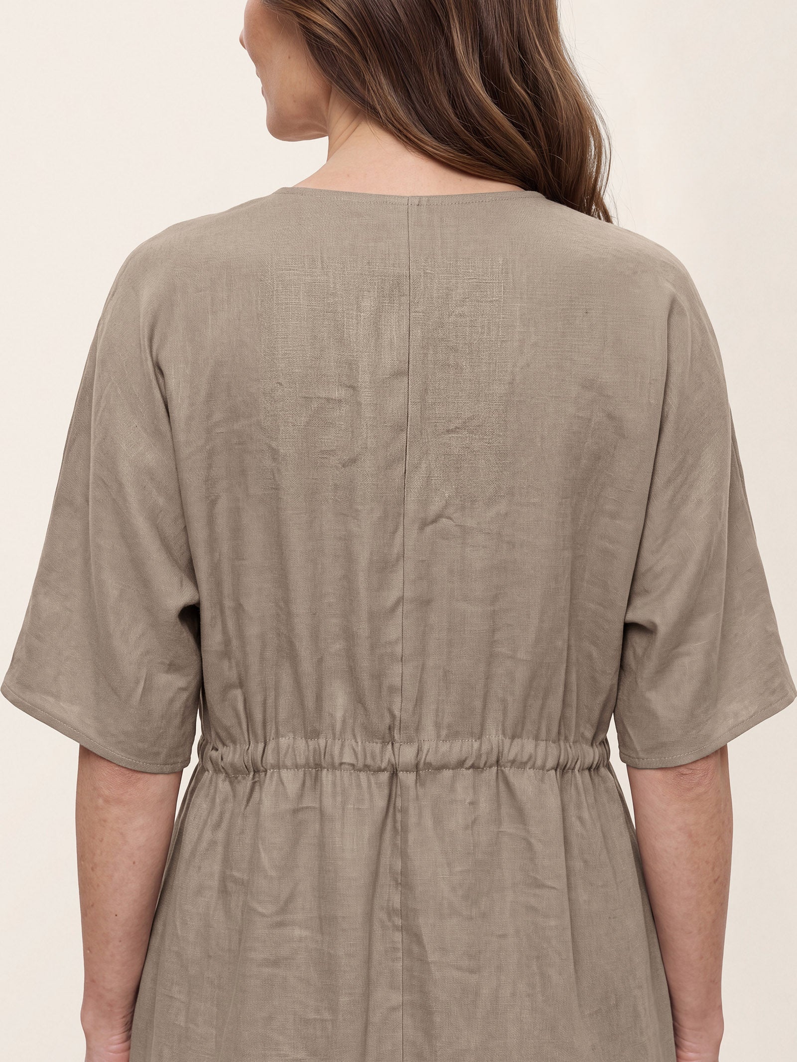 100% Linen Wrap Front Drawstring Waist Midi Dress MARIELLE
