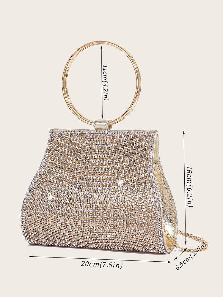 Kristallen Clutch met Gouden Ringhandvat C Elegant Tas