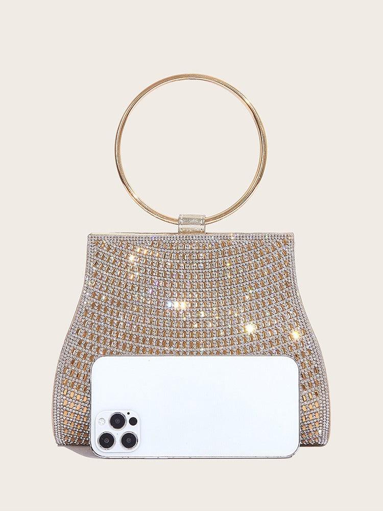 Kristallen Clutch met Gouden Ringhandvat C Elegant Tas