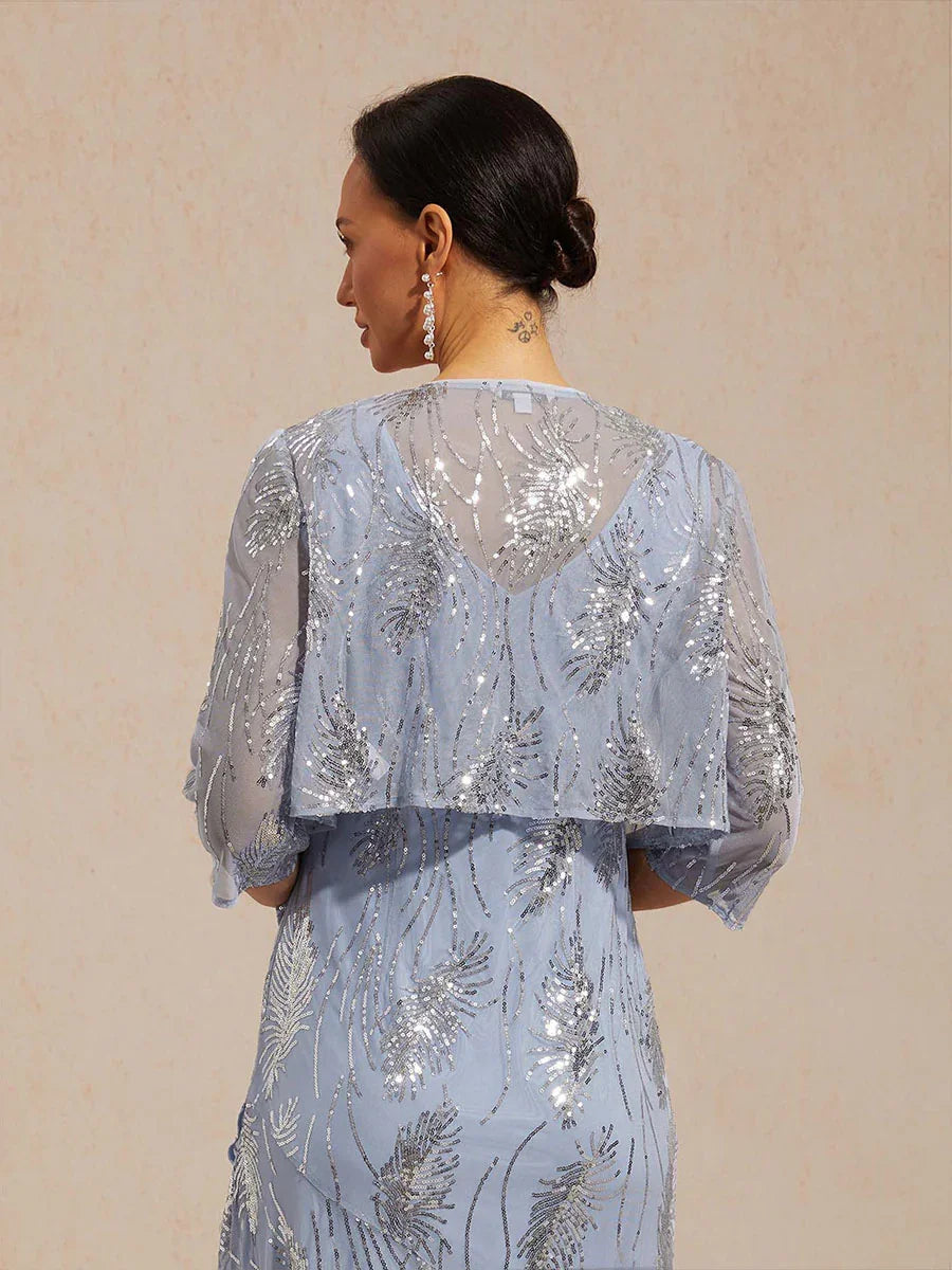 Mesh Sequin Short Shrug with 3/4 Sleeves