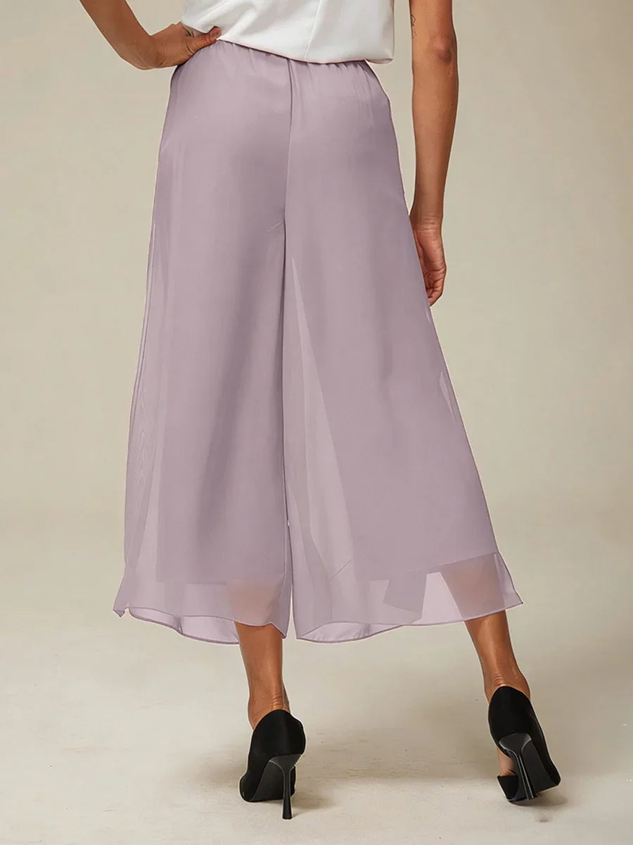 Cropped Broek Met Rechte Pijpen En Chiffon Splitpijp-Overlay