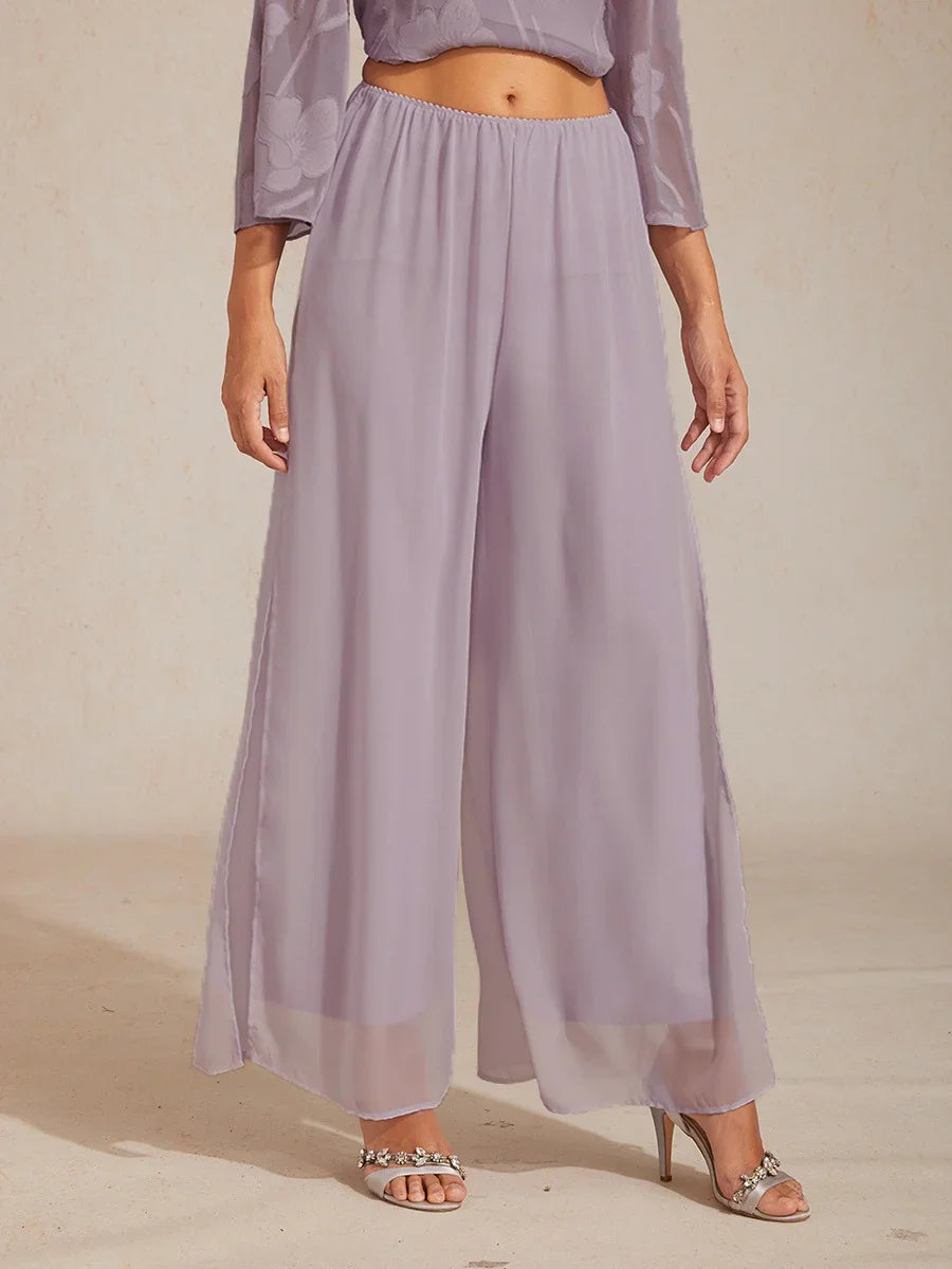 Rechte broek met chiffon split been overlay