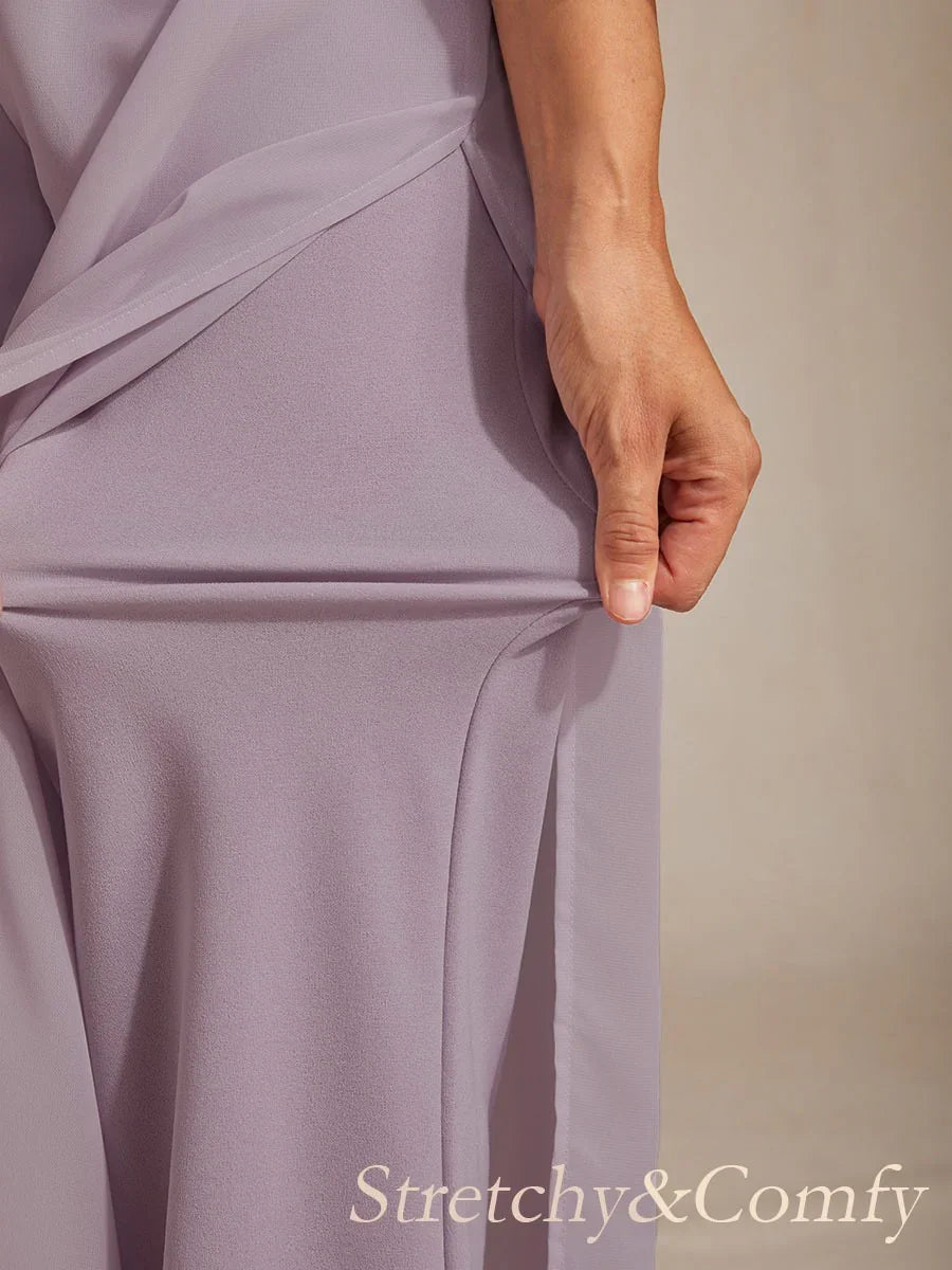 Straight Leg Pant With Chiffon Split Leg Overlay