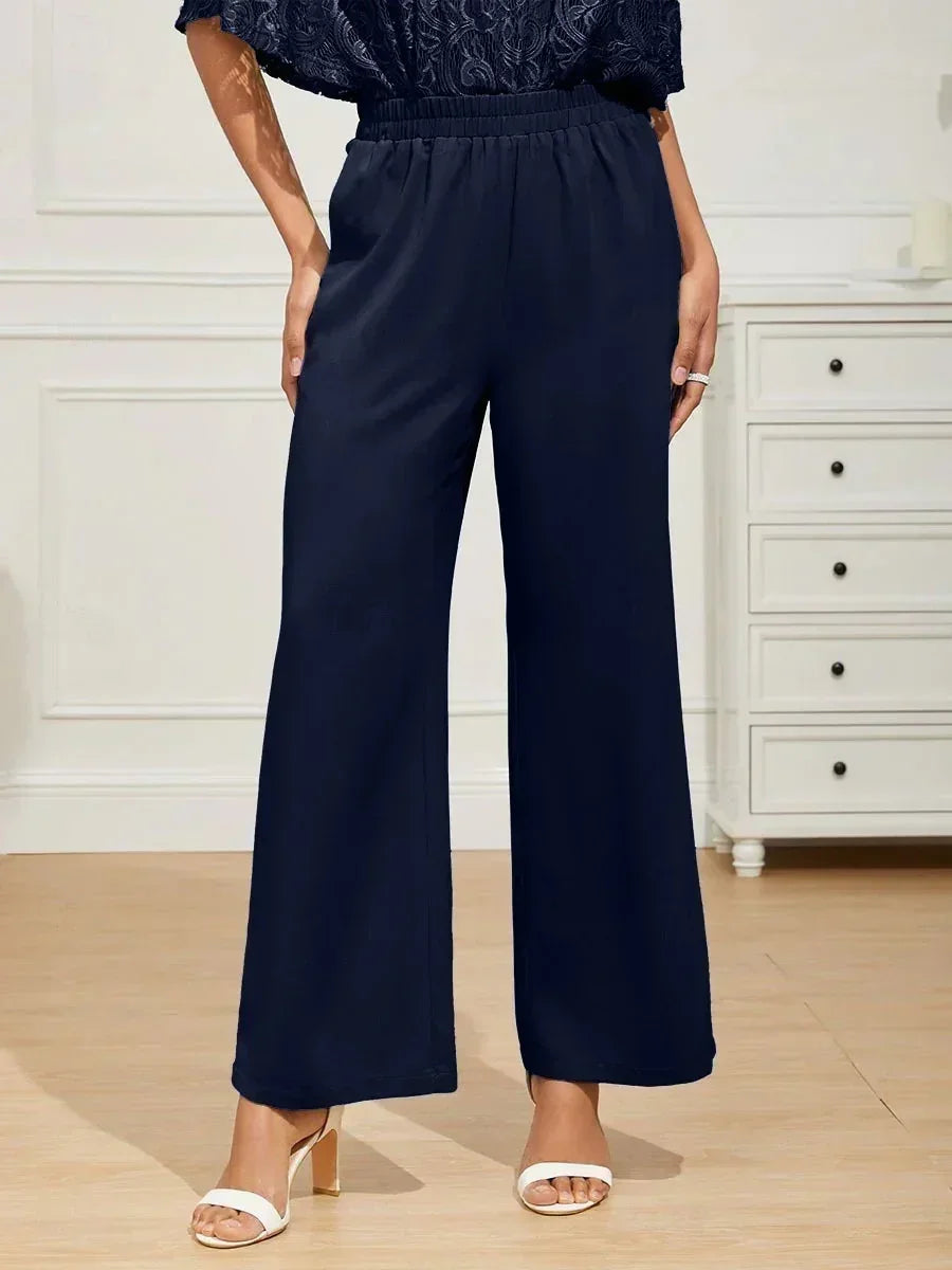 Mid-rise elastische taille wijde broek met zakken