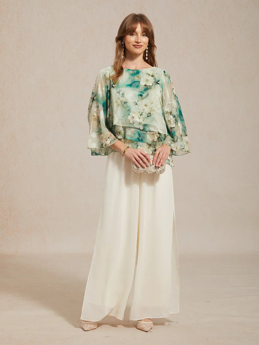 Broek Met Rechte Pijpen en Chiffon-Overslag Met Split