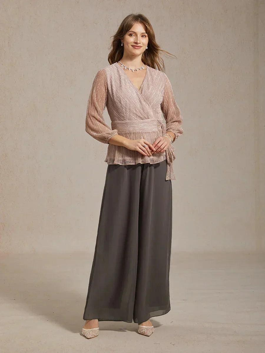 Rechte broek met chiffon split been overlay