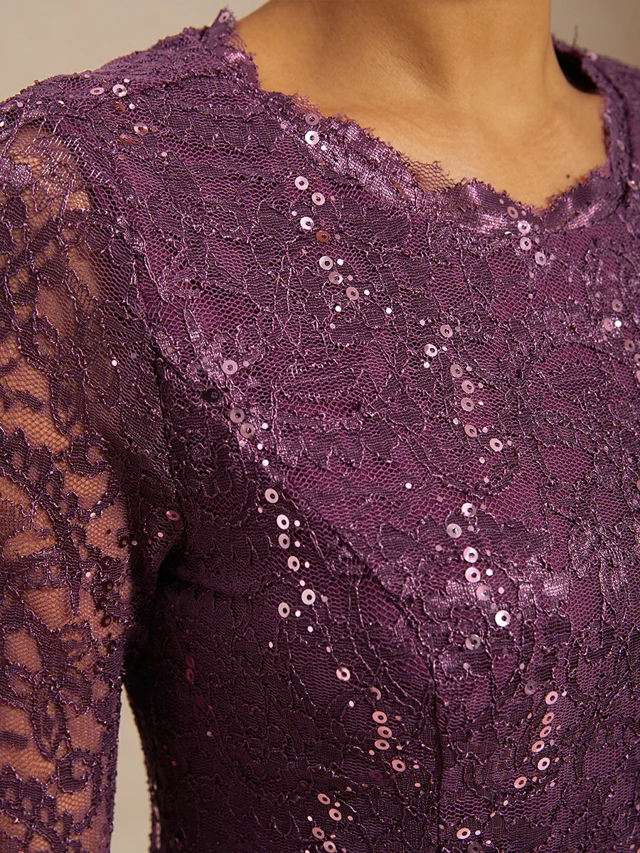 Elegante kanten en chiffon theelange jurk