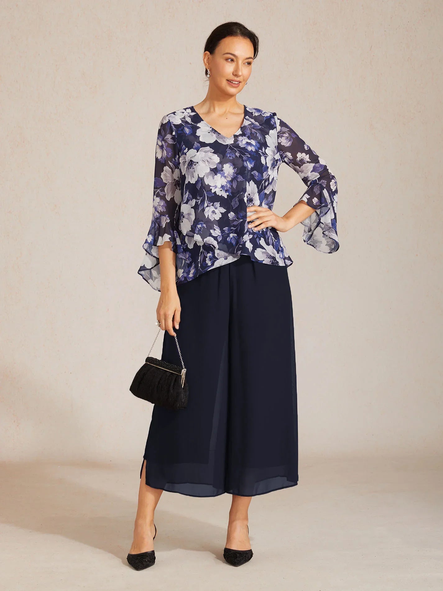 Elegante Boho Chiffon Blouse met Ruches aan de Mouwen