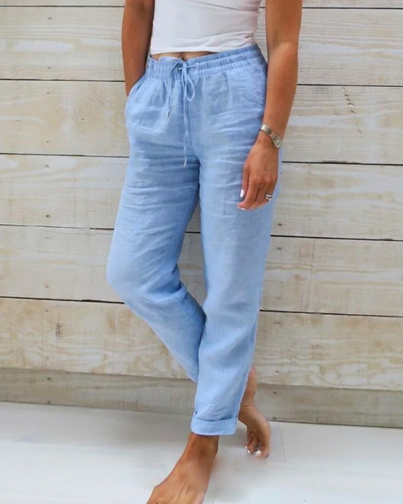 Elodie - Luxe Cotton-Linen Tailored Trousers