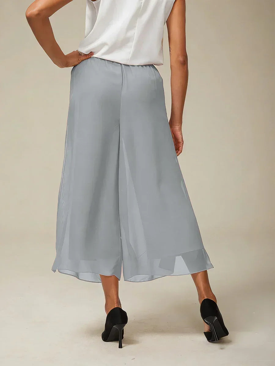 Cropped Broek Met Rechte Pijp En Chiffon Split-Overlay