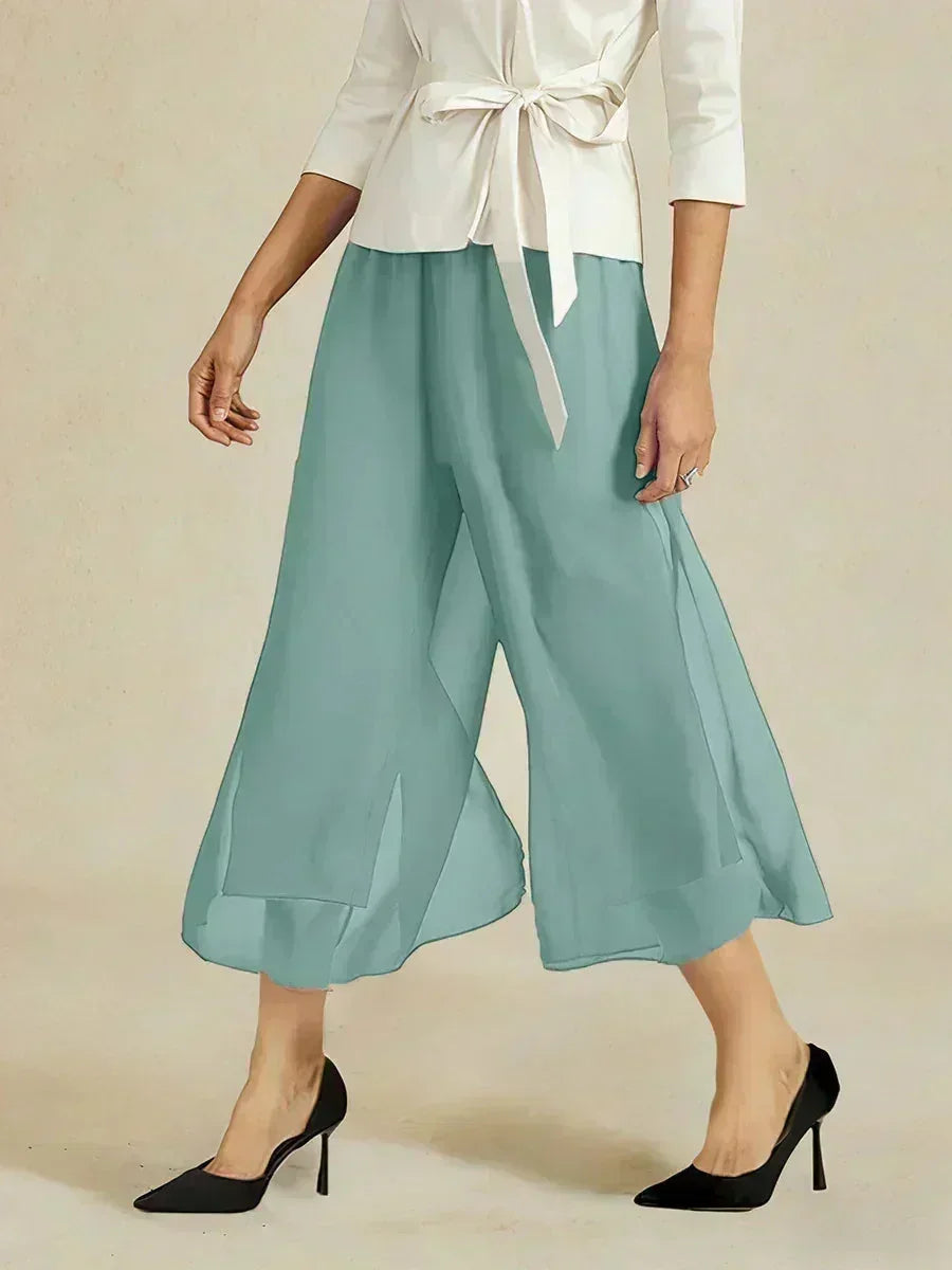 Cropped Broek Met Rechte Pijp En Chiffon Split-Overlay