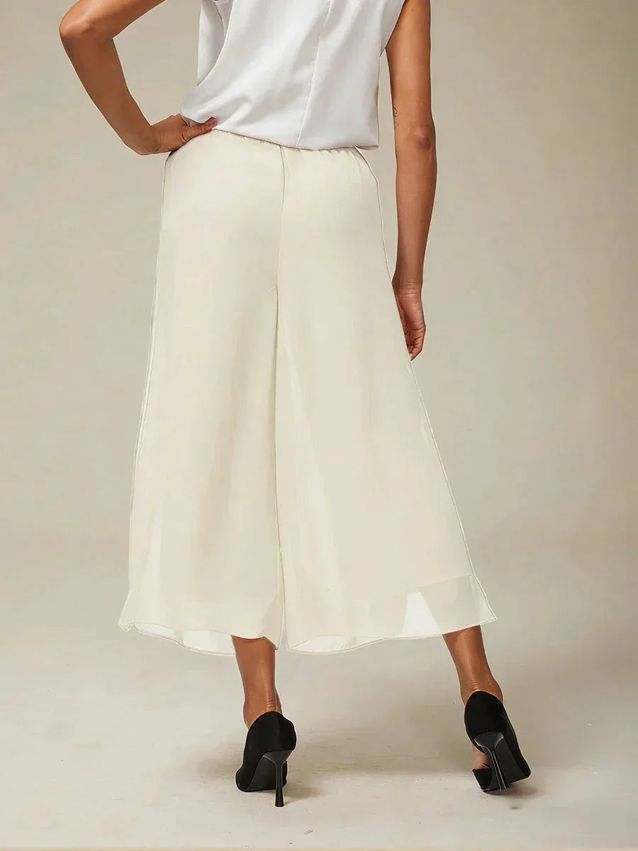 Cropped Broek Met Rechte Pijp En Chiffon Split-Overlay