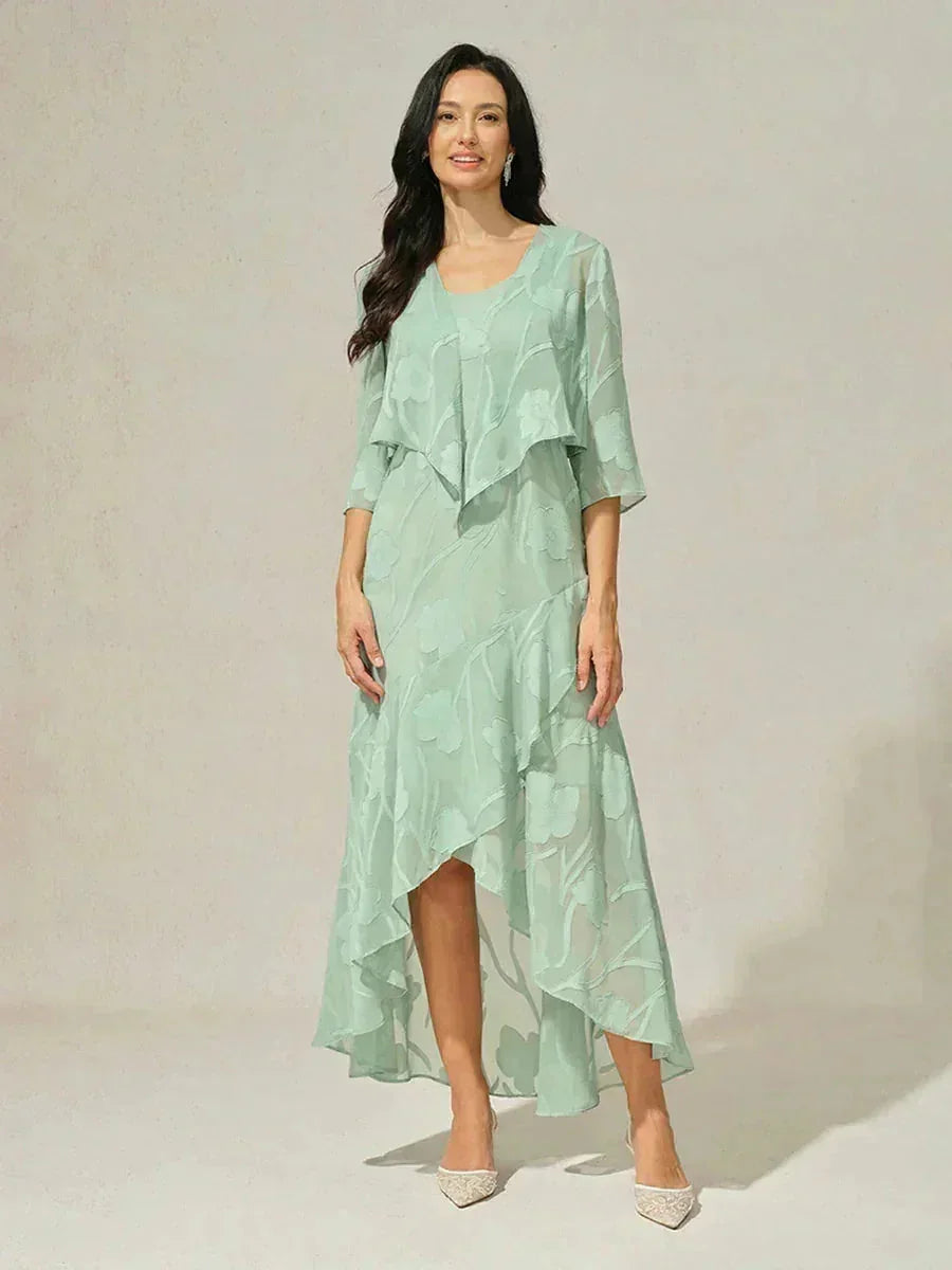 Mouwloze Chiffon Avondjurk met Bloemen en Asymmetrische Zoom