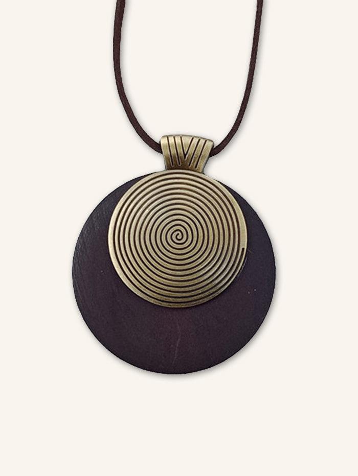 Vintage Wooden Rings Long Necklace