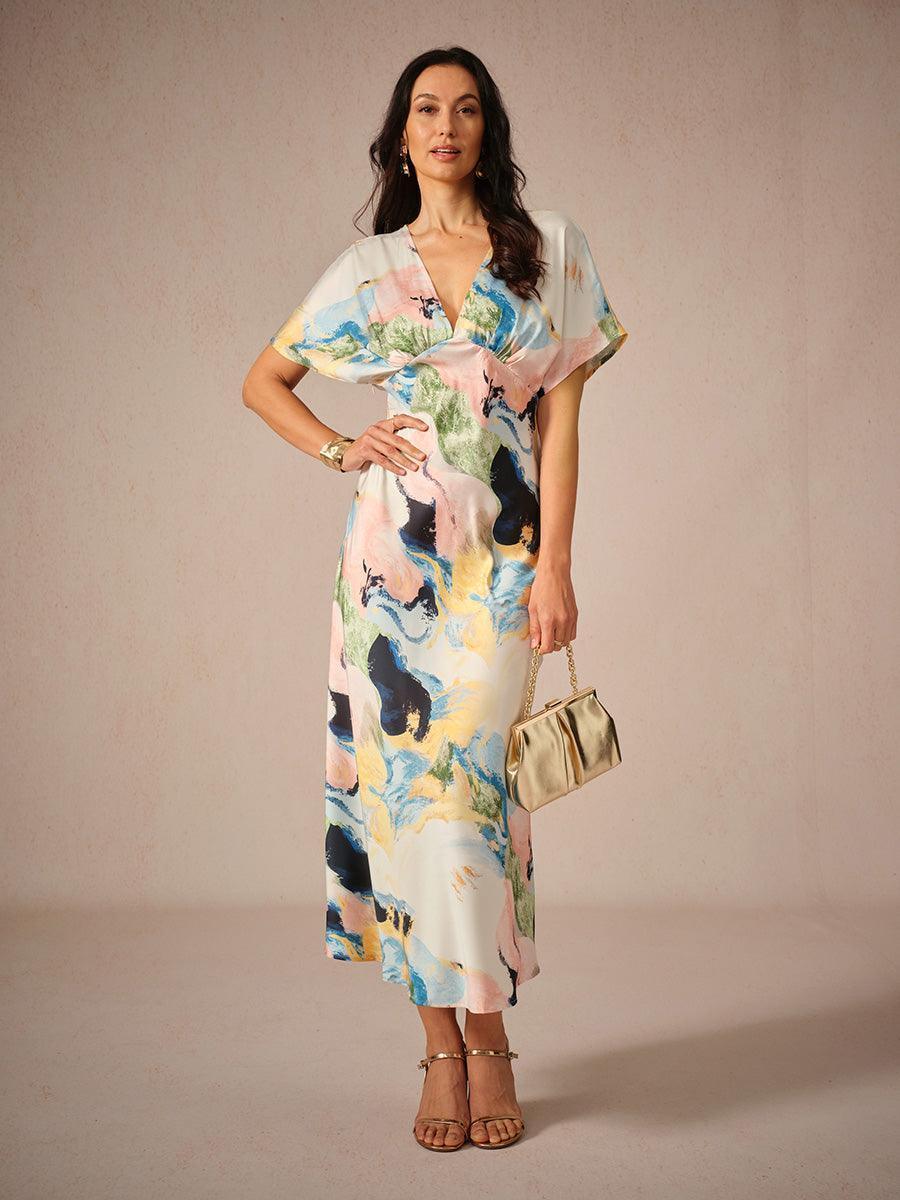 Satijn Tie-dye Marmerprint Maxi-jurk