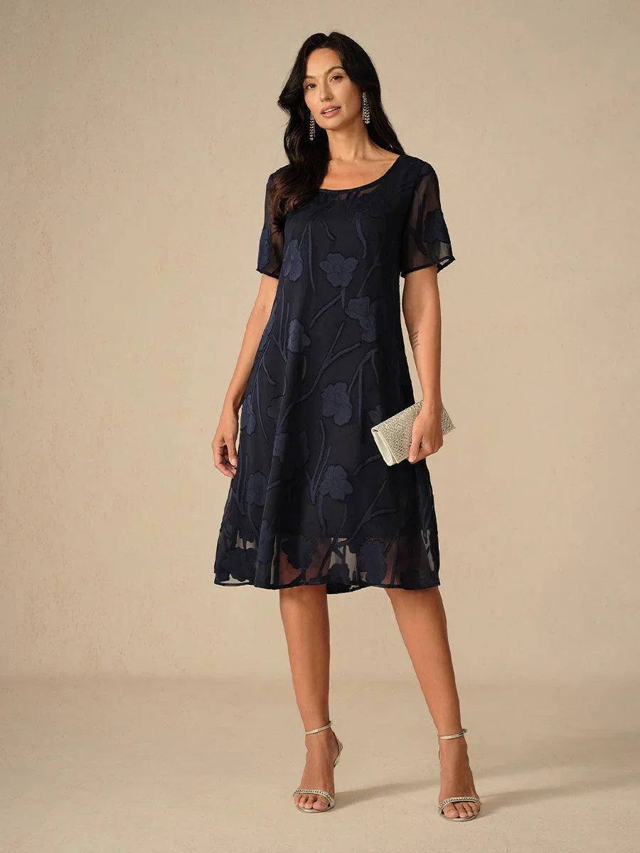 Transparante Chiffonjurk met Bloemenprint, Kniehoogte, A-lijn
