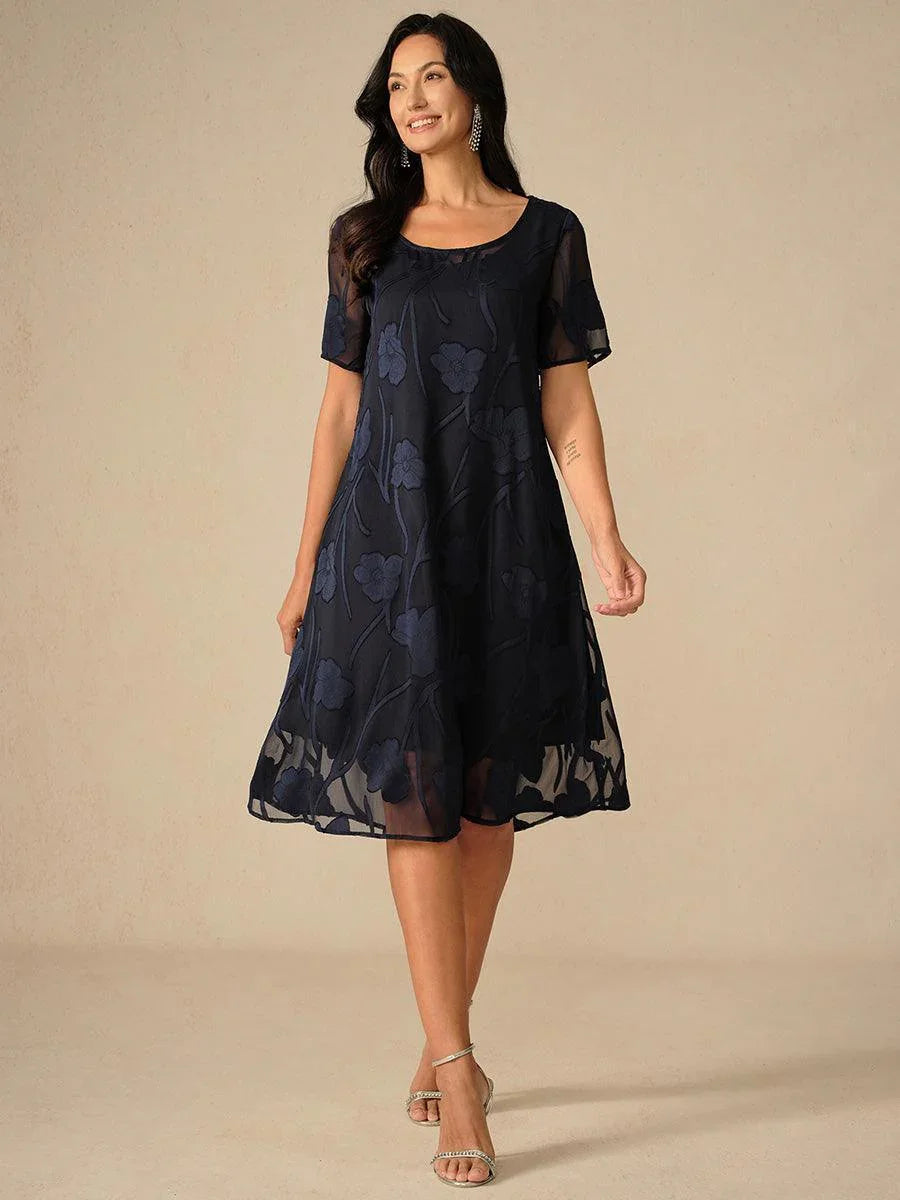 Transparante Chiffonjurk met Bloemenprint, Kniehoogte, A-lijn
