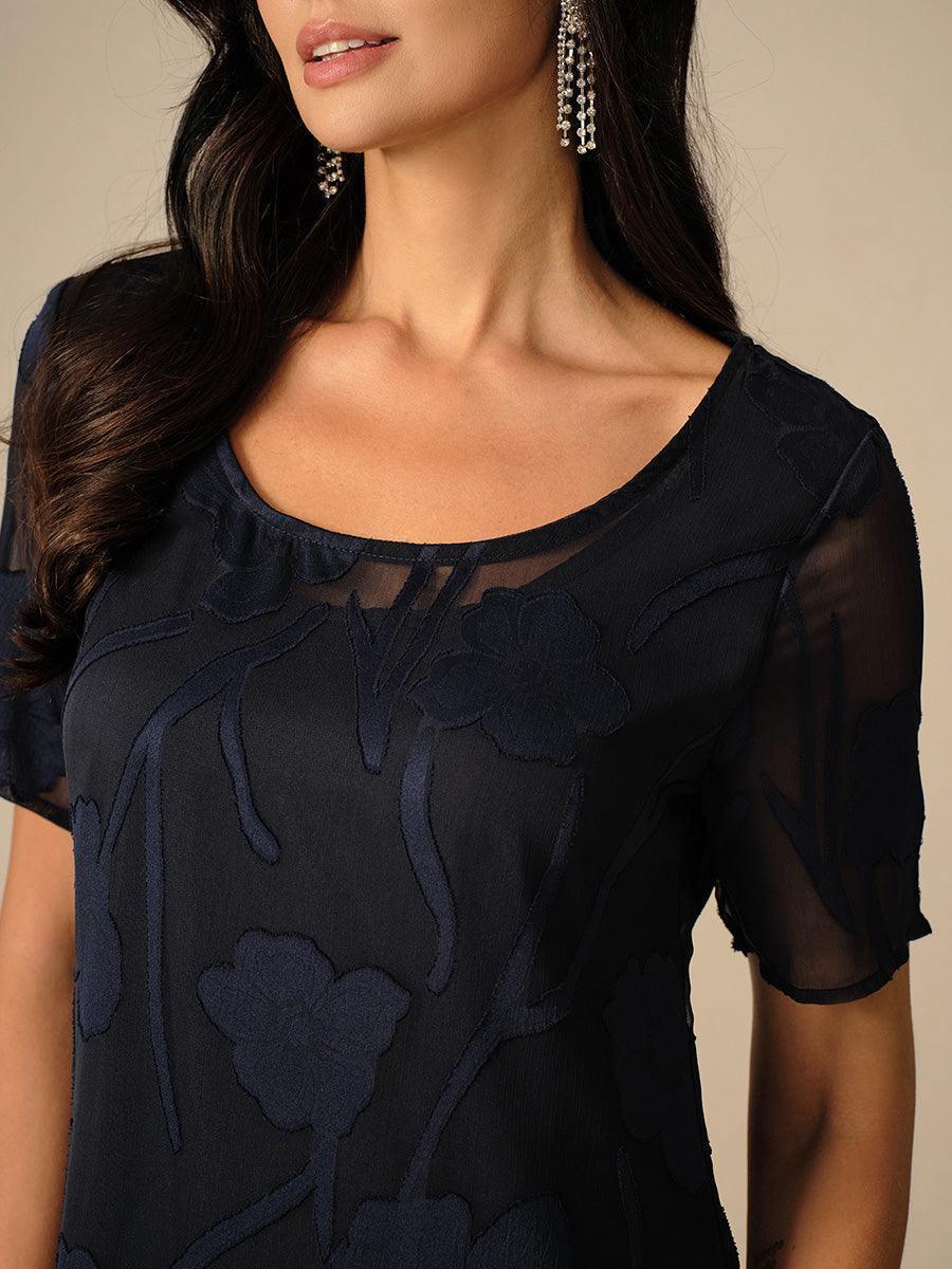 Transparante Chiffonjurk met Bloemenprint, Kniehoogte, A-lijn