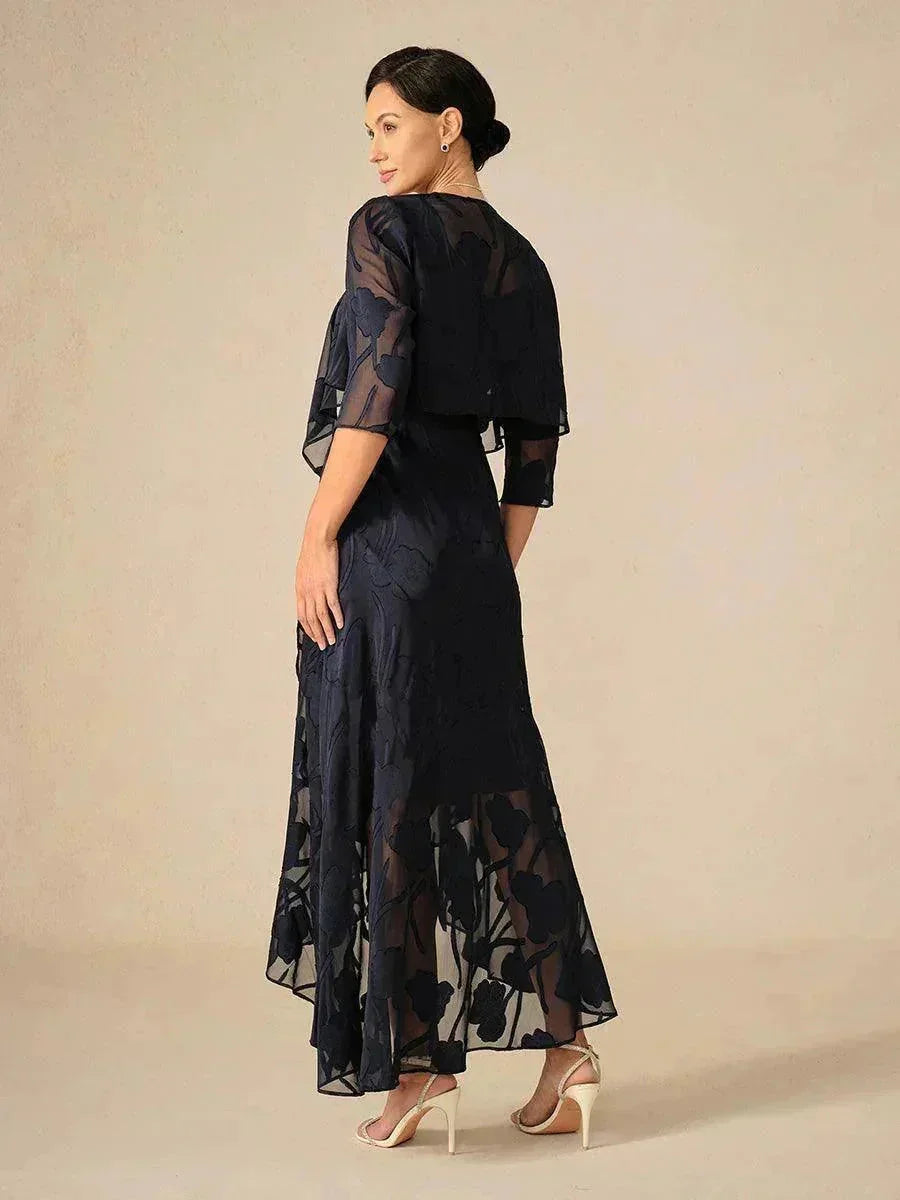 Mouwloze Chiffon Avondjurk met Bloemen en Asymmetrische Zoom